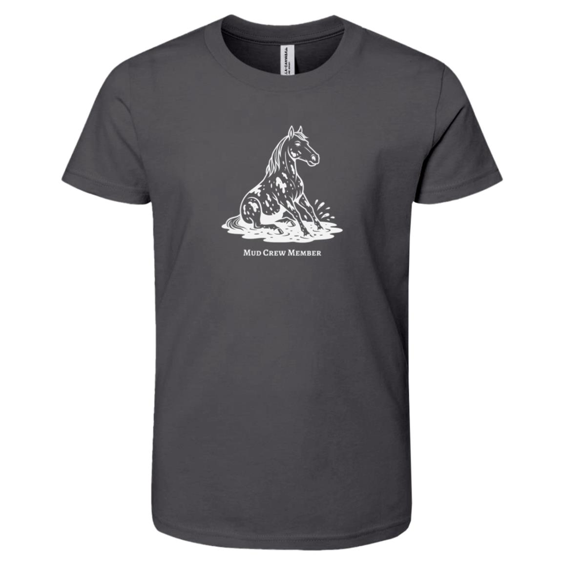 Mud Crew Member Horse Graphic White 3001Y Bella + Canvas Kids Short-Sleeve T-Shirt