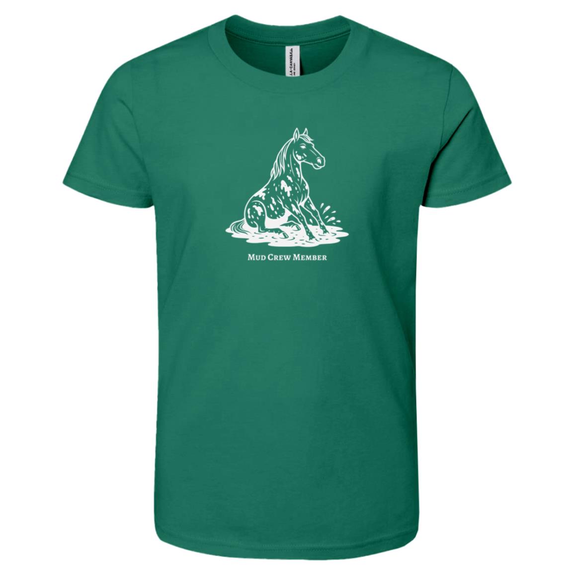 Mud Crew Member Horse Graphic White 3001Y Bella + Canvas Kids Short-Sleeve T-Shirt