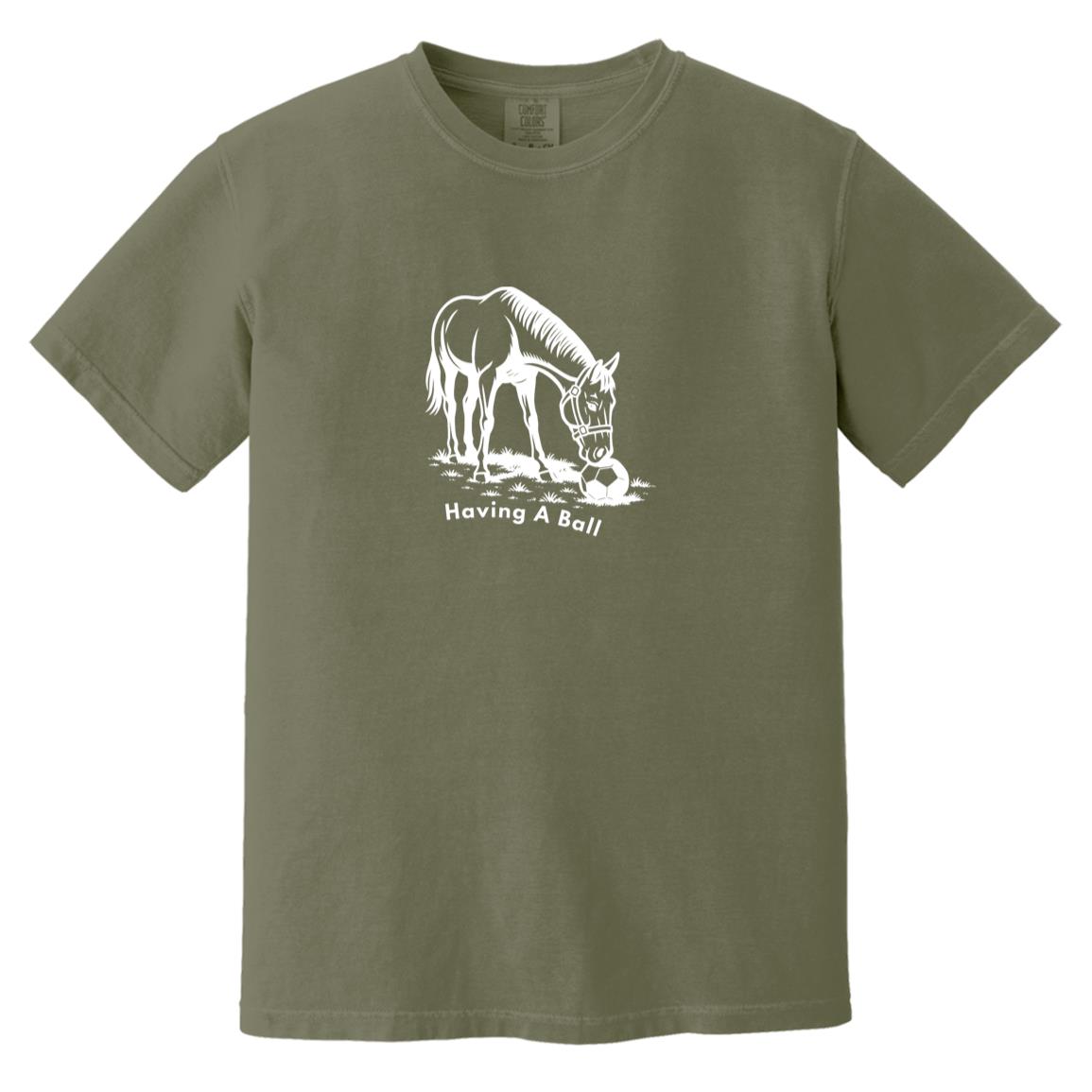 Having A Ball Horse Graphic White CC1717 Heavyweight Garment-Dyed T-Shirt