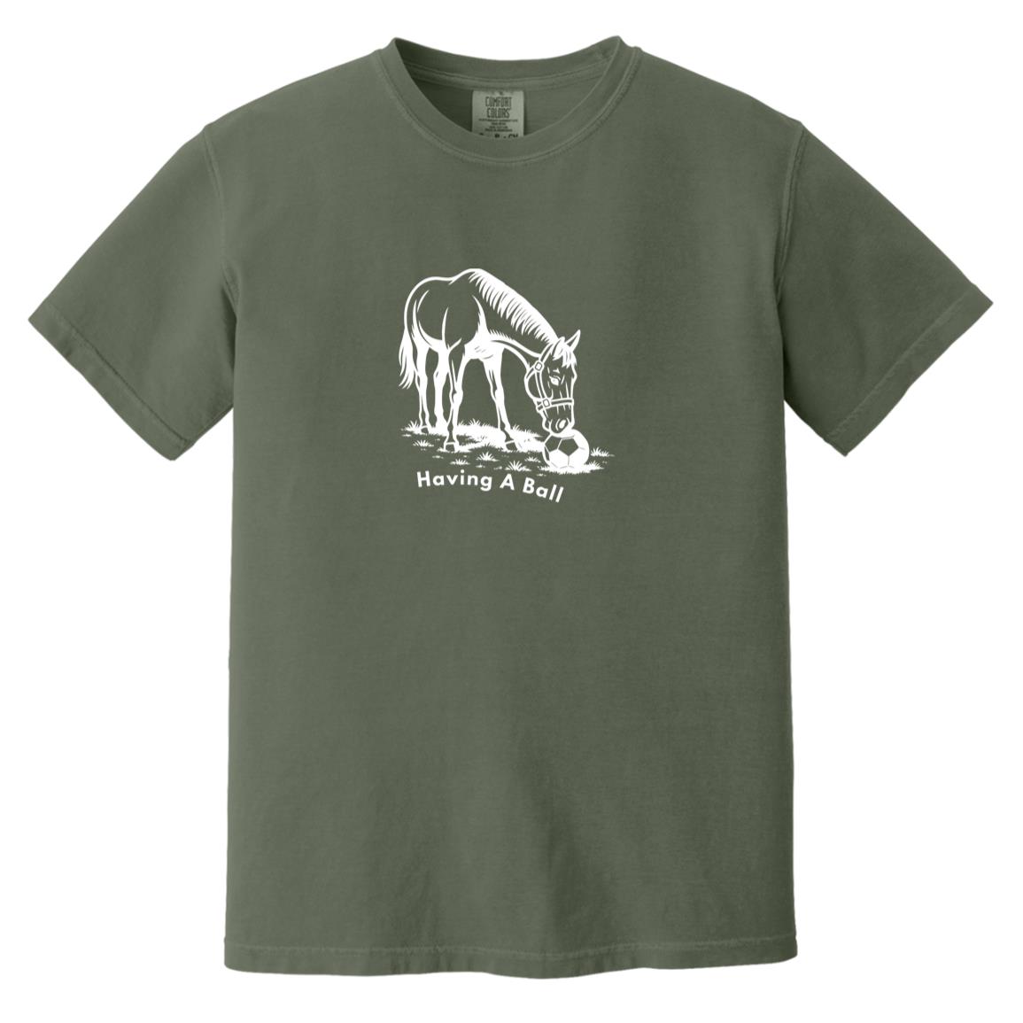 Having A Ball Horse Graphic White CC1717 Heavyweight Garment-Dyed T-Shirt