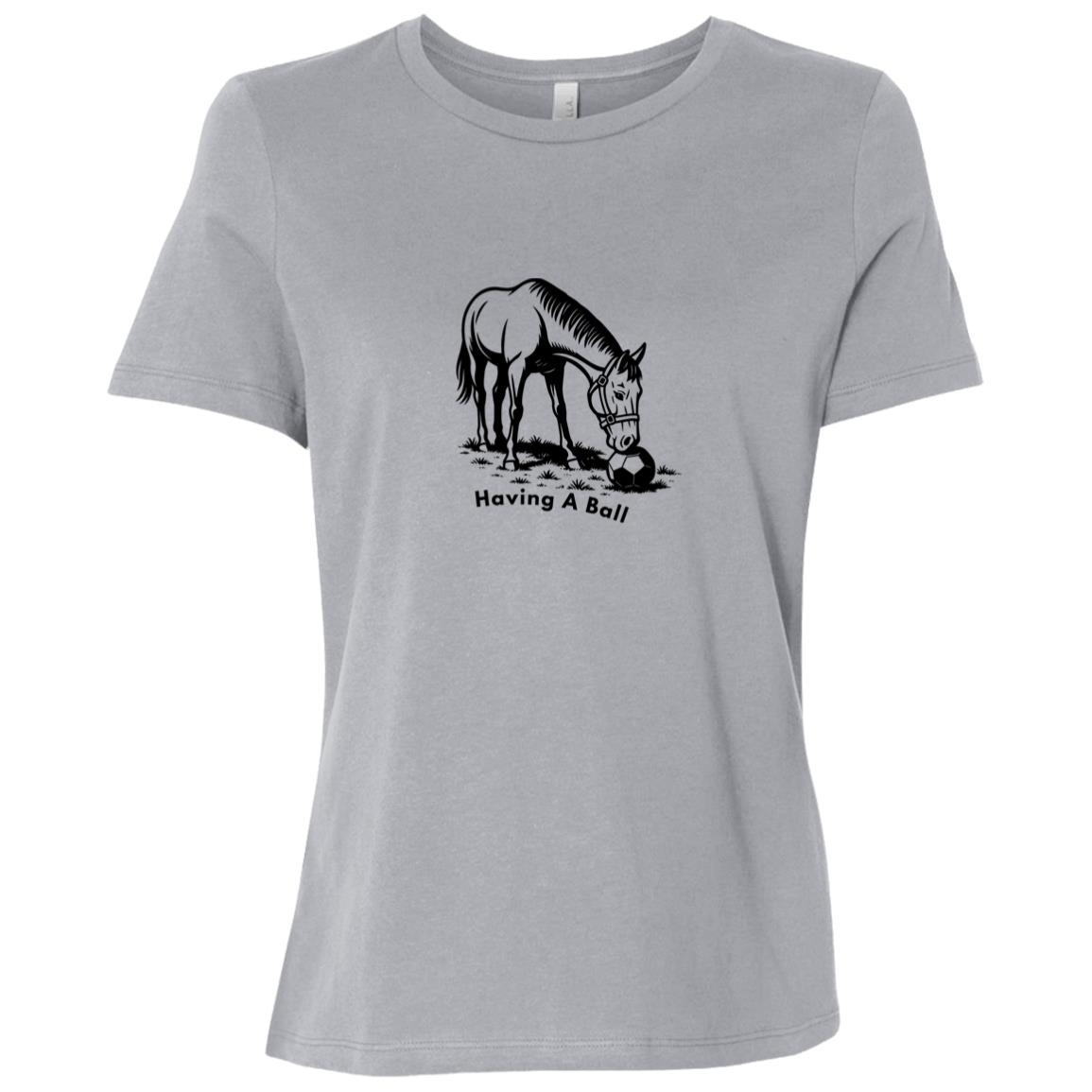 Having A Ball Horse Graphic Black B6400 Bella + Canvas Ladies Relaxed Jersey Short-Sleeve T-Shirt