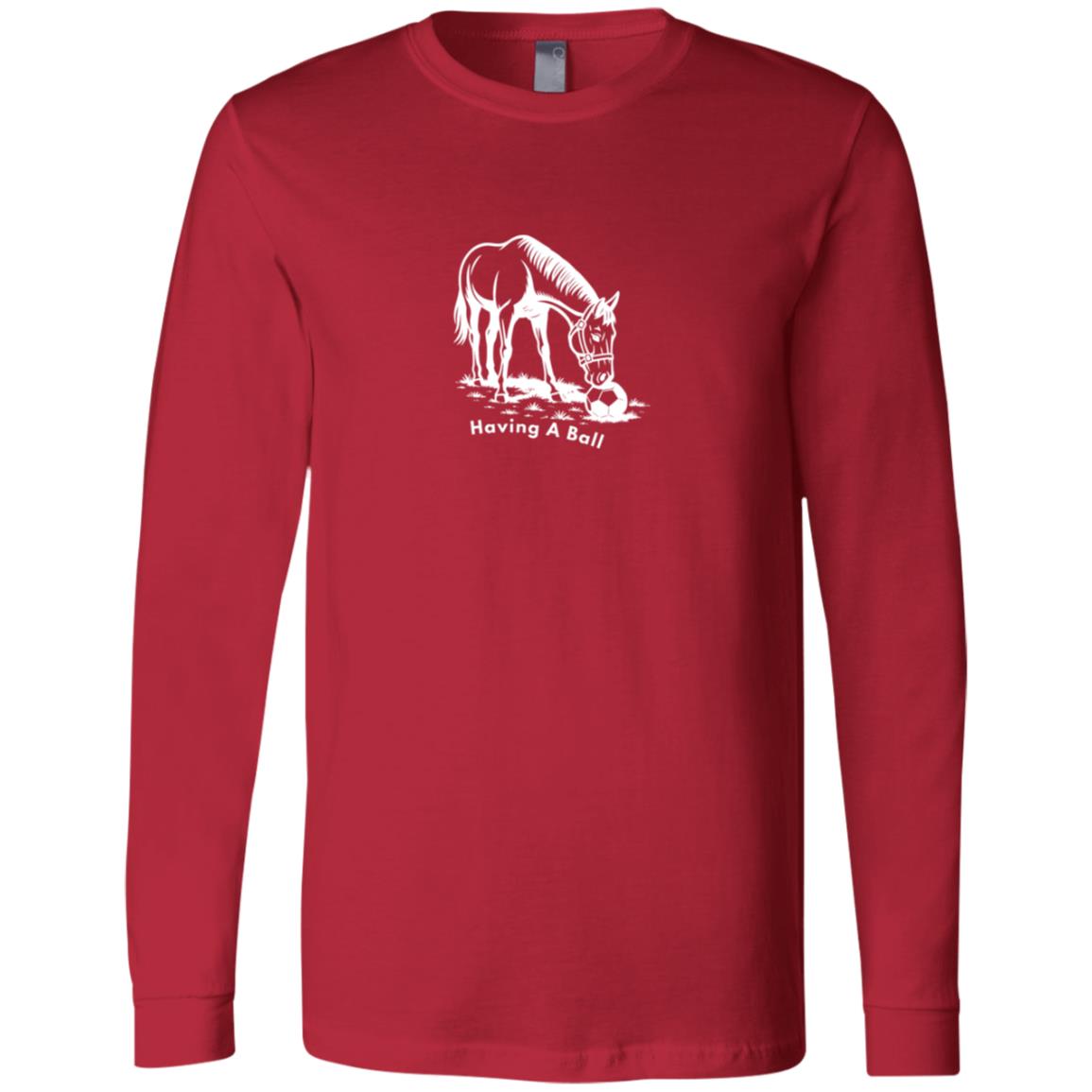 Having A Ball Horse Graphic White 3501 Bella + Canvas Men's LS T-Shirt