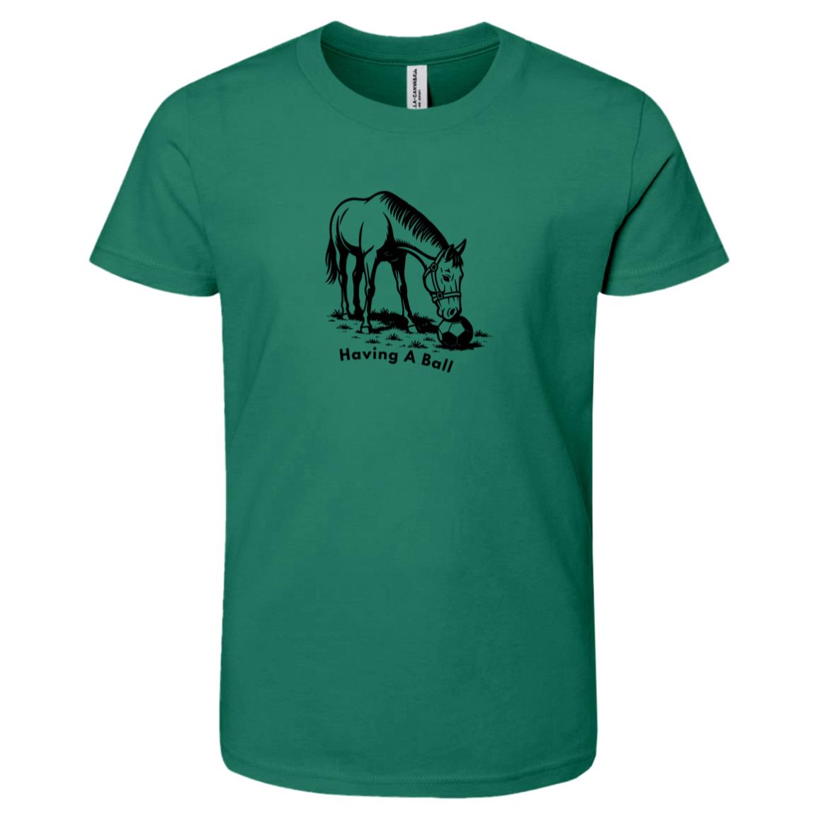 Having A Ball Horse Graphic Black 3001Y Bella + Canvas Kids Short-Sleeve T-Shirt