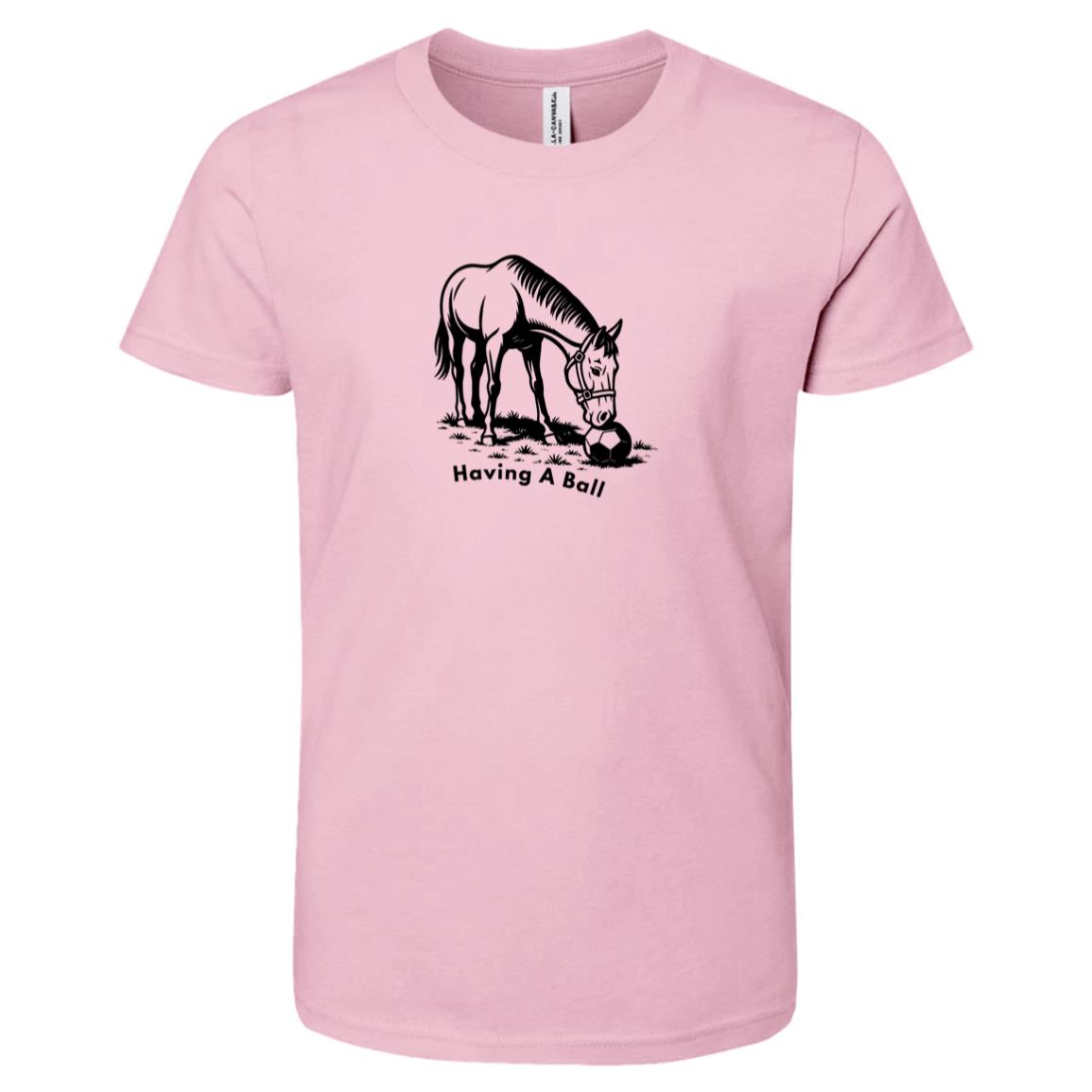 Having A Ball Horse Graphic Black 3001Y Bella + Canvas Kids Short-Sleeve T-Shirt