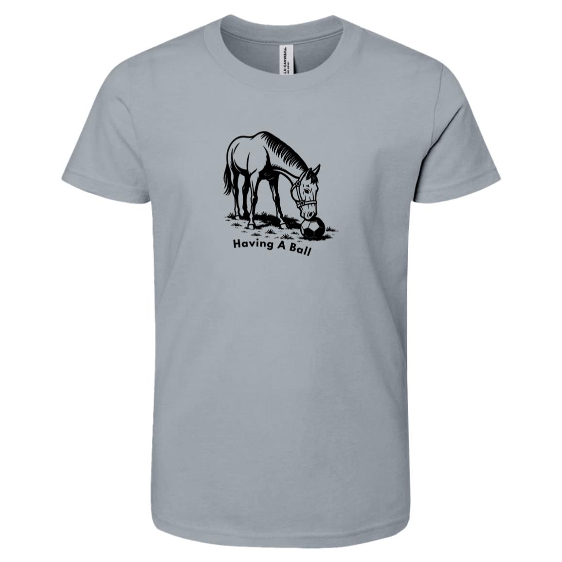 Having A Ball Horse Graphic Black 3001Y Bella + Canvas Kids Short-Sleeve T-Shirt
