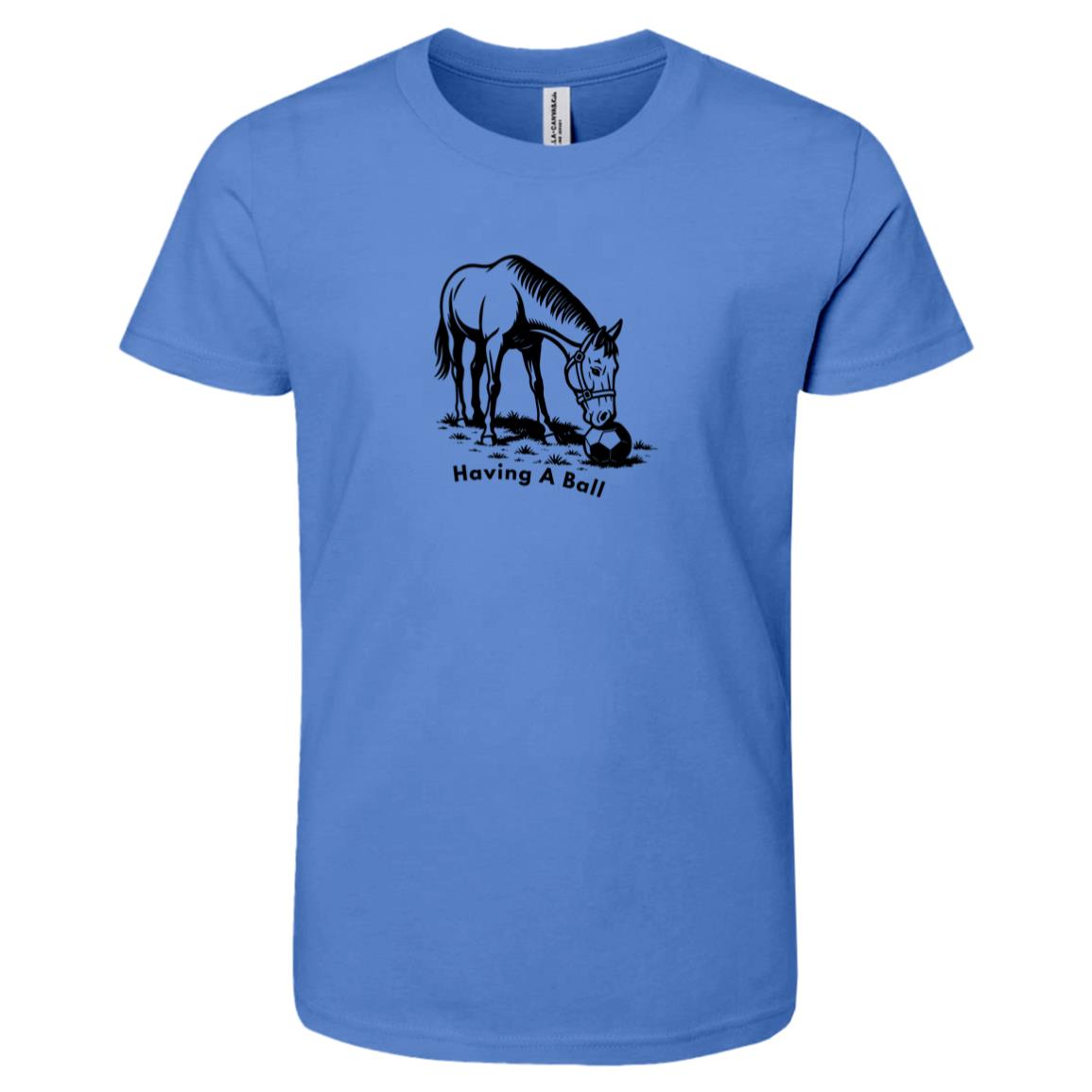 Having A Ball Horse Graphic Black 3001Y Bella + Canvas Kids Short-Sleeve T-Shirt