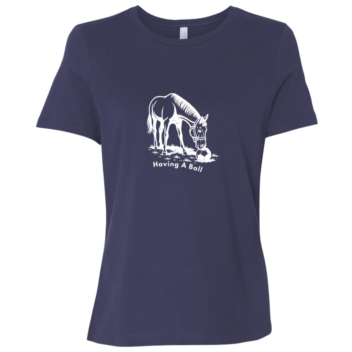 Having A Ball Horse Graphic White B6400 Bella + Canvas Ladies Relaxed Jersey Short-Sleeve T-Shirt