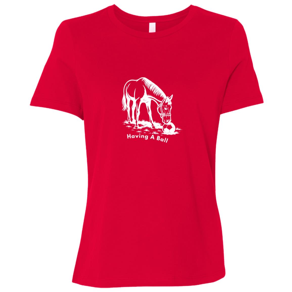 Having A Ball Horse Graphic White B6400 Bella + Canvas Ladies Relaxed Jersey Short-Sleeve T-Shirt