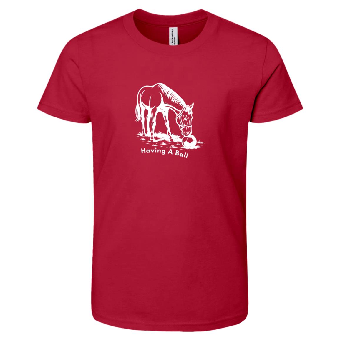 Having A Ball Horse Graphic White 3001Y Bella + Canvas Kids Short-Sleeve T-Shirt