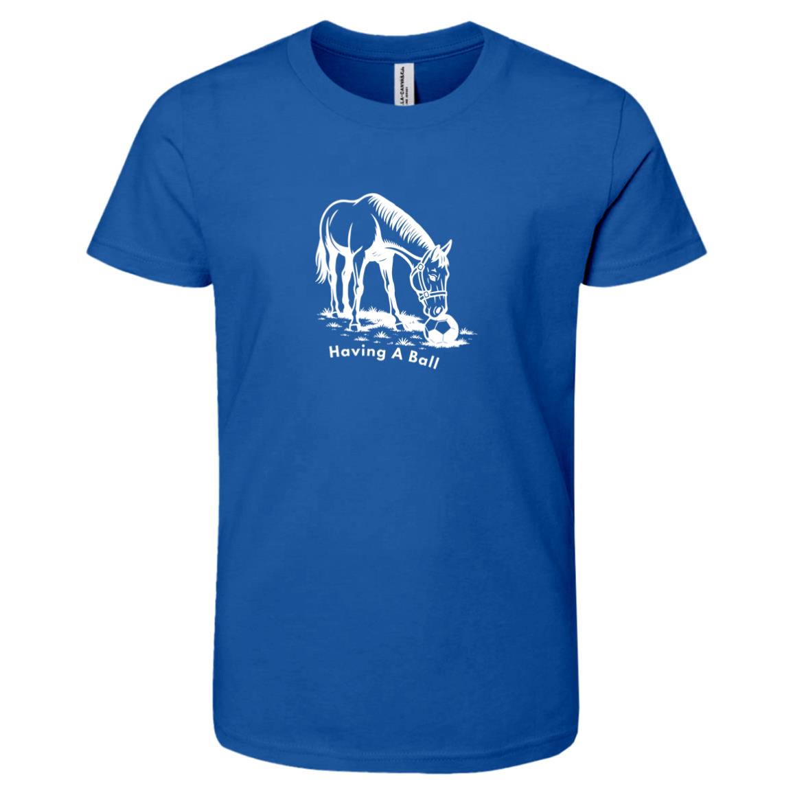Having A Ball Horse Graphic White 3001Y Bella + Canvas Kids Short-Sleeve T-Shirt