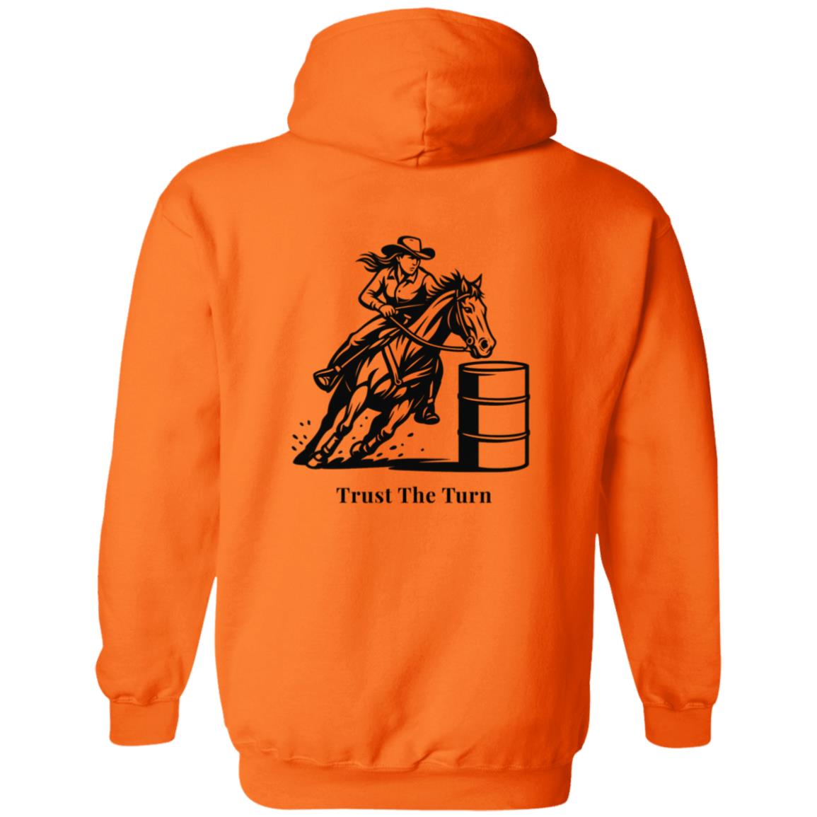Trust The Turn Female Barrel Racer Graphic Black G186 Gildan Zip Up Hooded Sweatshirt