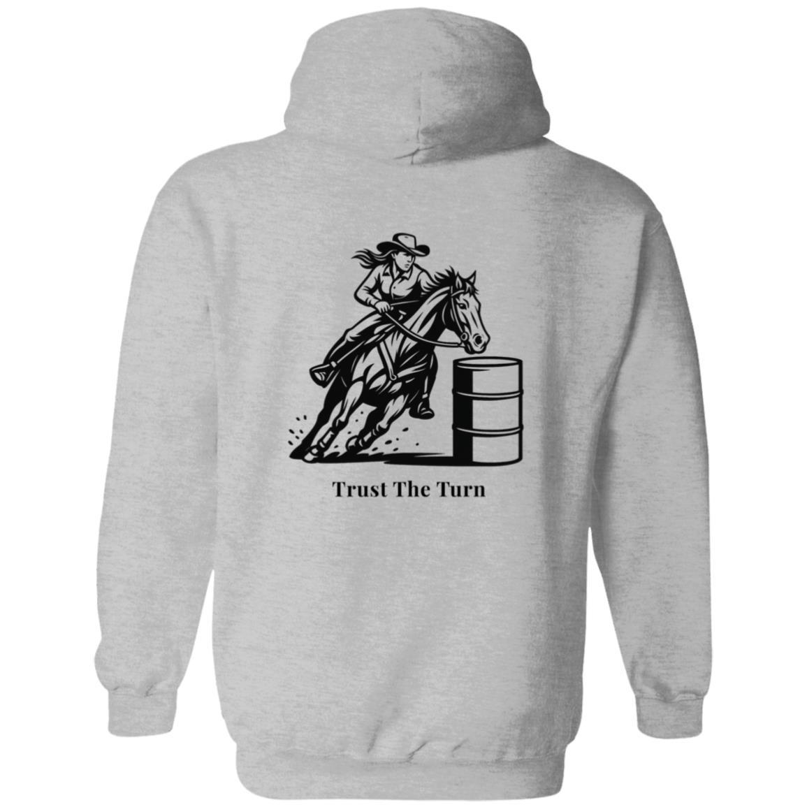 Trust The Turn Female Barrel Racer Graphic Black G186 Gildan Zip Up Hooded Sweatshirt