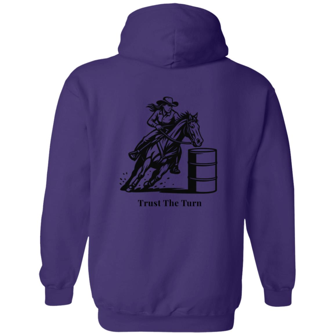 Trust The Turn Female Barrel Racer Graphic Black G186 Gildan Zip Up Hooded Sweatshirt