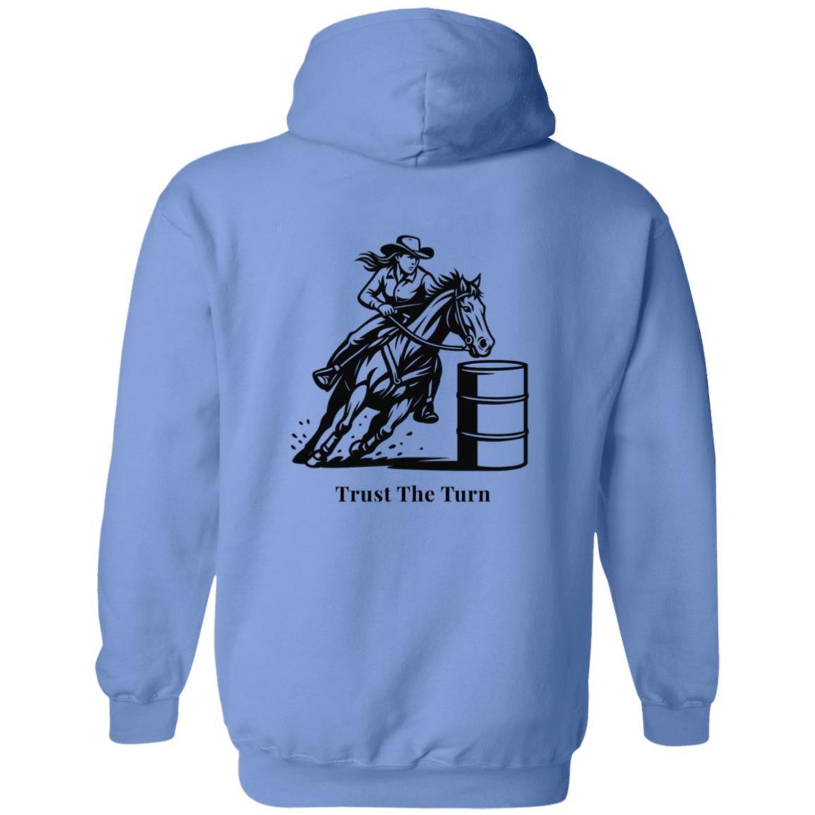 Trust The Turn Female Barrel Racer Graphic Black G186 Gildan Zip Up Hooded Sweatshirt