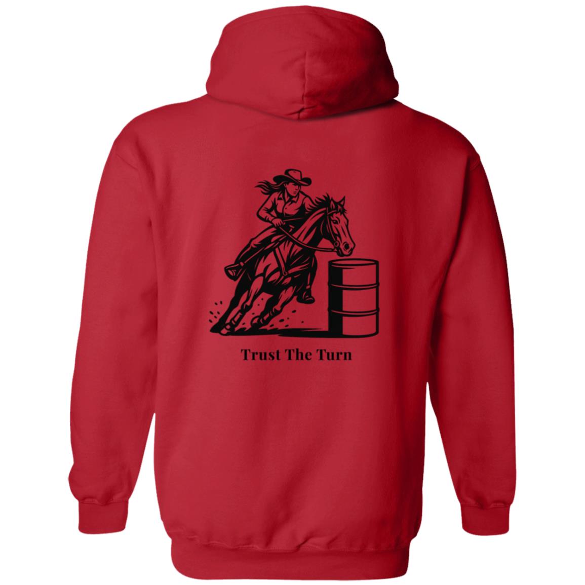 Trust The Turn Female Barrel Racer Graphic Black G186 Gildan Zip Up Hooded Sweatshirt