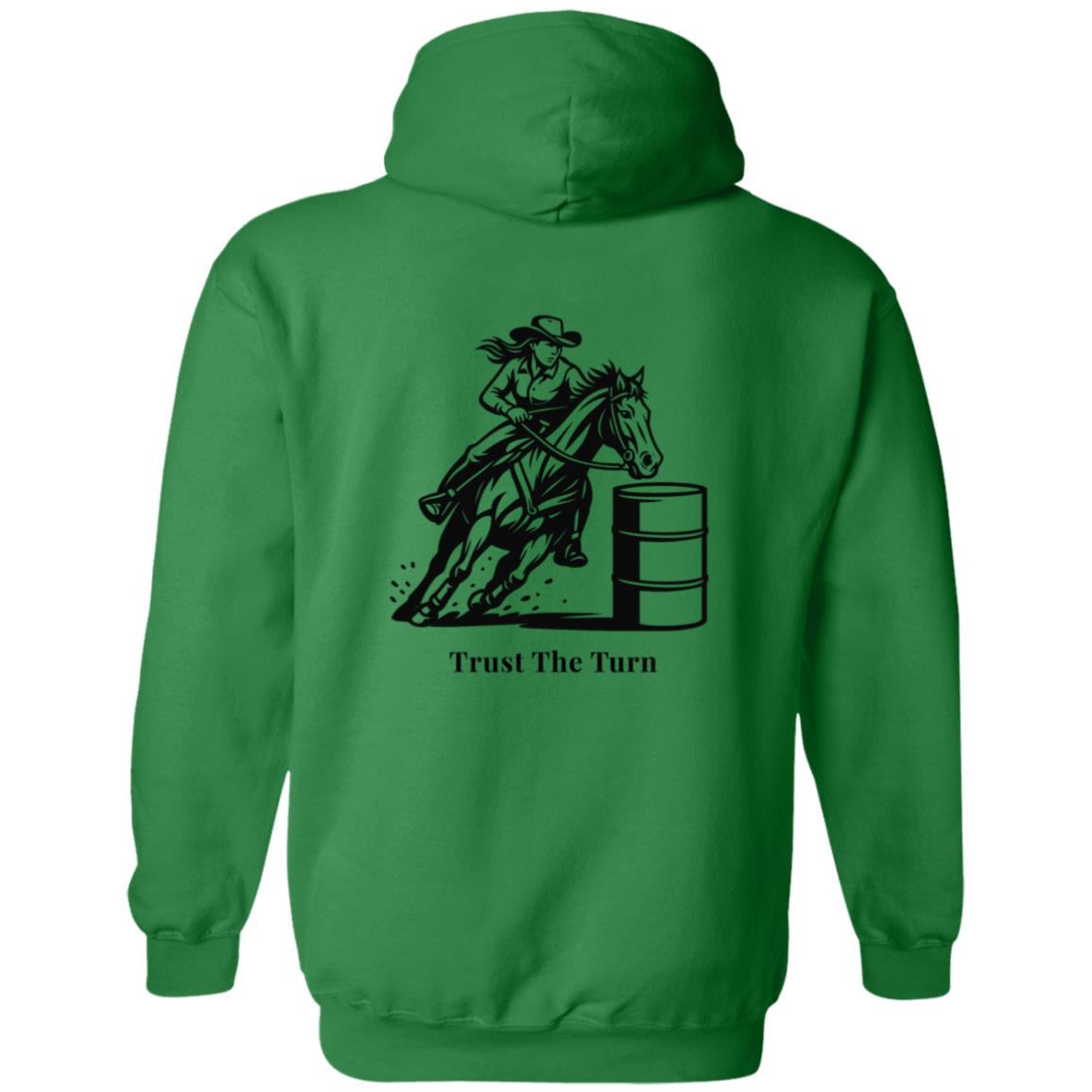 Trust The Turn Female Barrel Racer Graphic Black G186 Gildan Zip Up Hooded Sweatshirt