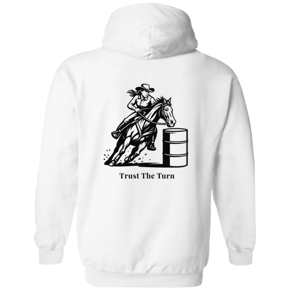 Trust The Turn Female Barrel Racer Graphic Black G186 Gildan Zip Up Hooded Sweatshirt