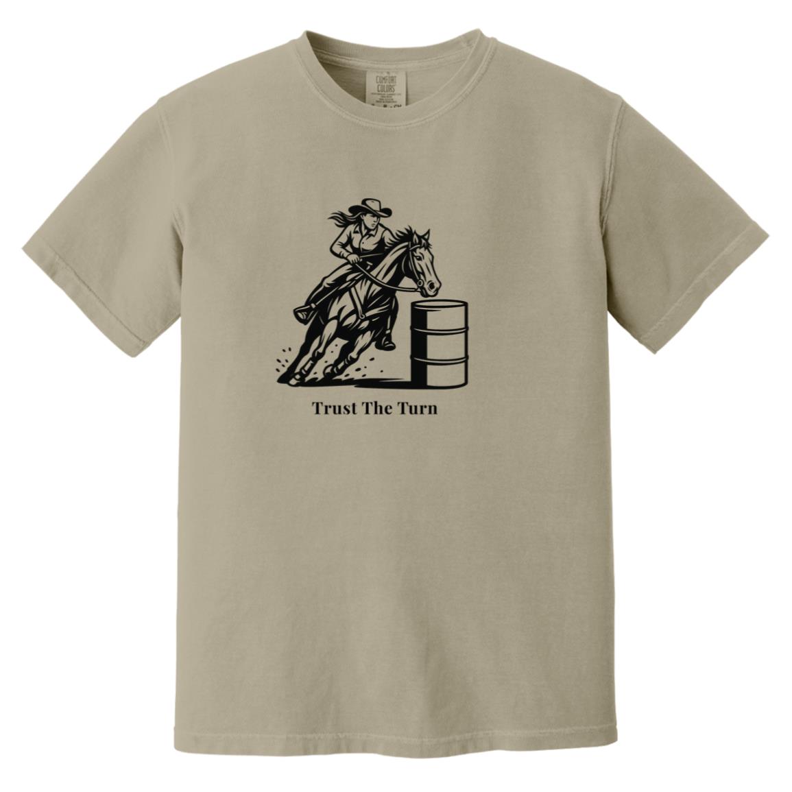 Trust The Turn Female Barrel Racer Graphic Black CC1717 Heavyweight Garment-Dyed T-Shirt