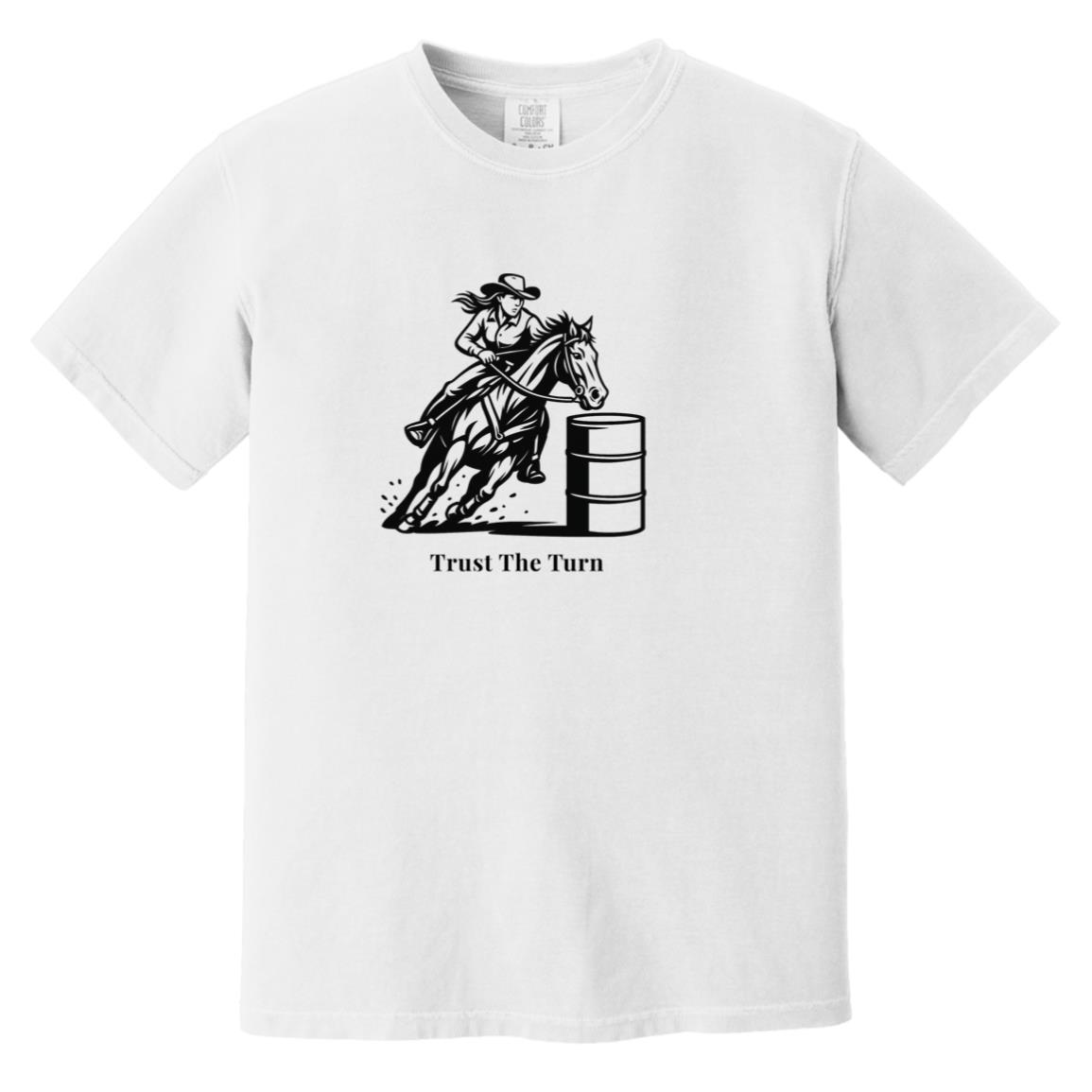 Trust The Turn Female Barrel Racer Graphic Black CC1717 Heavyweight Garment-Dyed T-Shirt