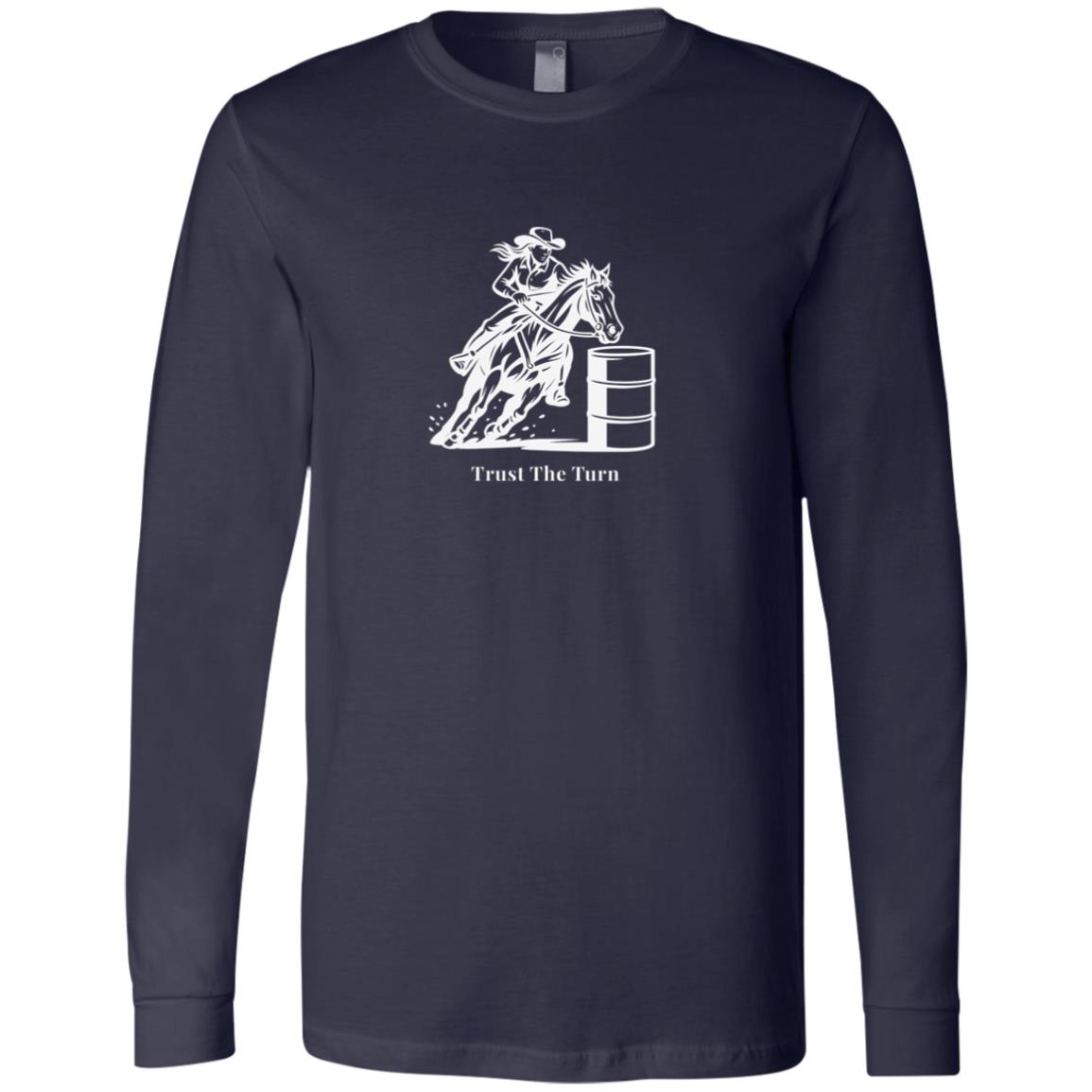 Trust The Turn Female Barrel Racer Graphic White 3501 Bella + Canvas Men's LS T-Shirt