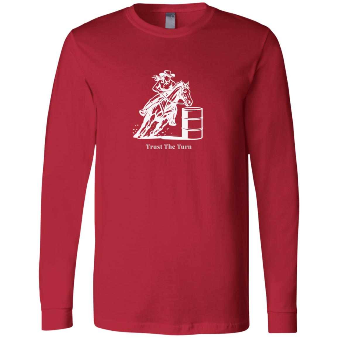 Trust The Turn Female Barrel Racer Graphic White 3501 Bella + Canvas Men's LS T-Shirt