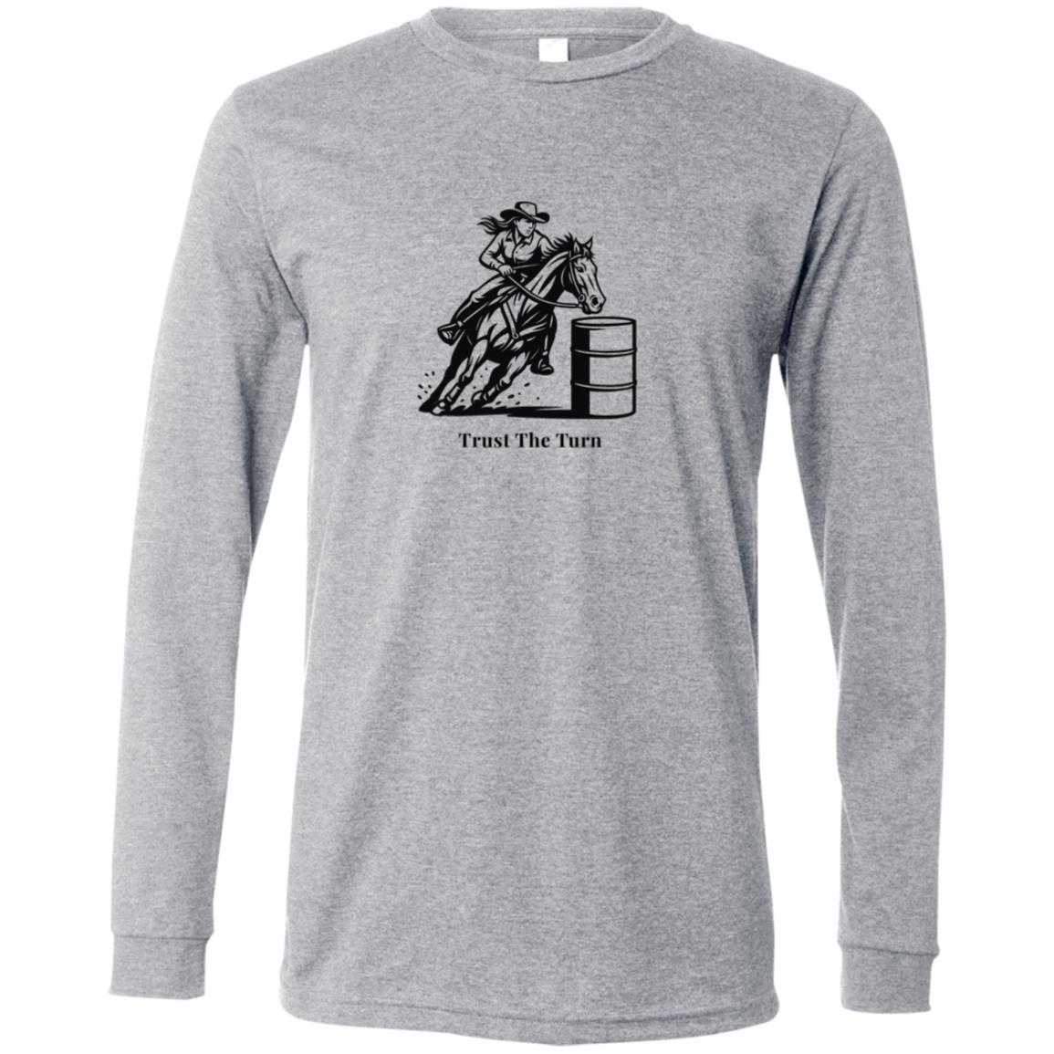 Trust The Turn Female Barrel Racer Graphic Black 3501 Bella + Canvas Men's LS T-Shirt