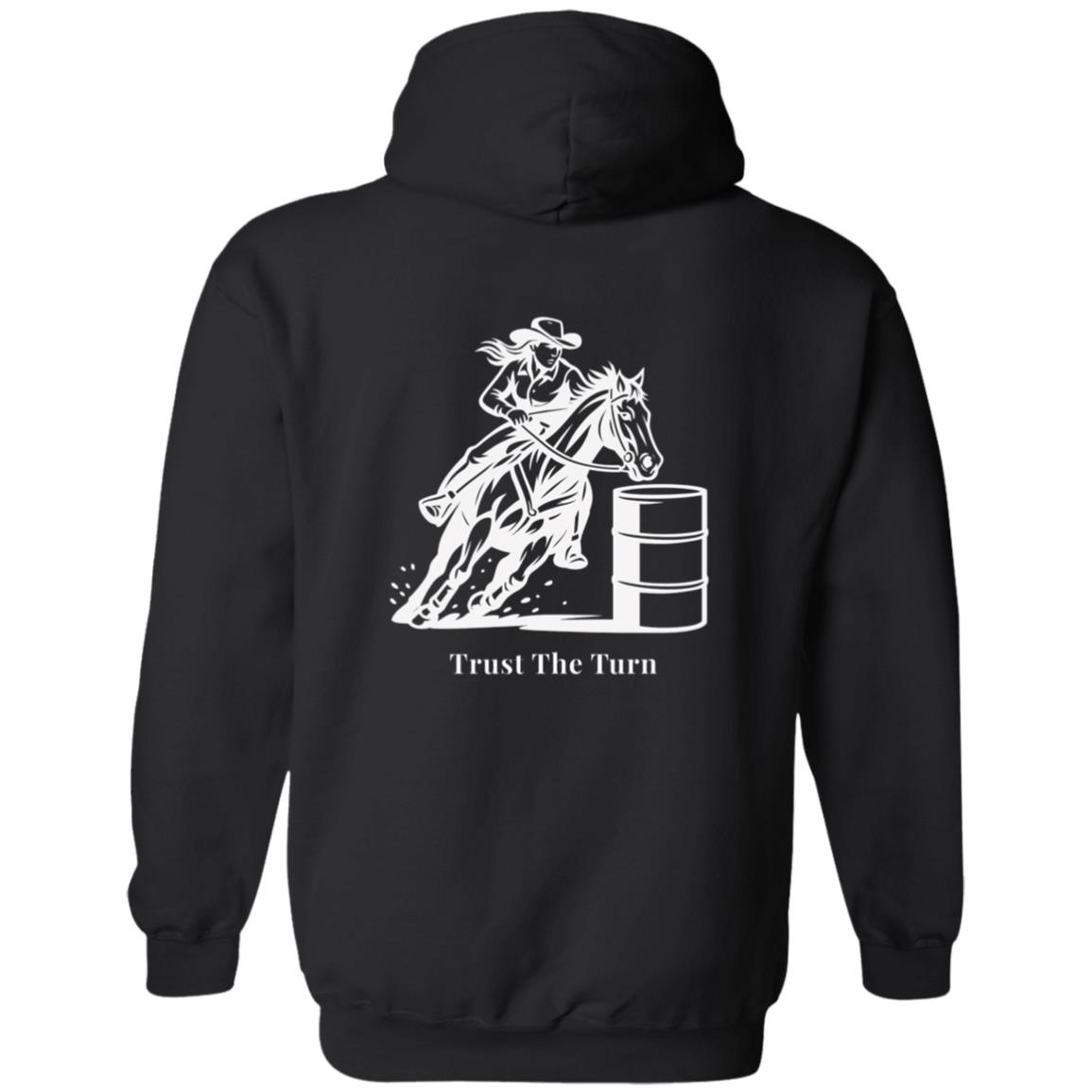 Trust The Turn Female Barrel Racer Graphic White G186 Gildan Zip Up Hooded Sweatshir