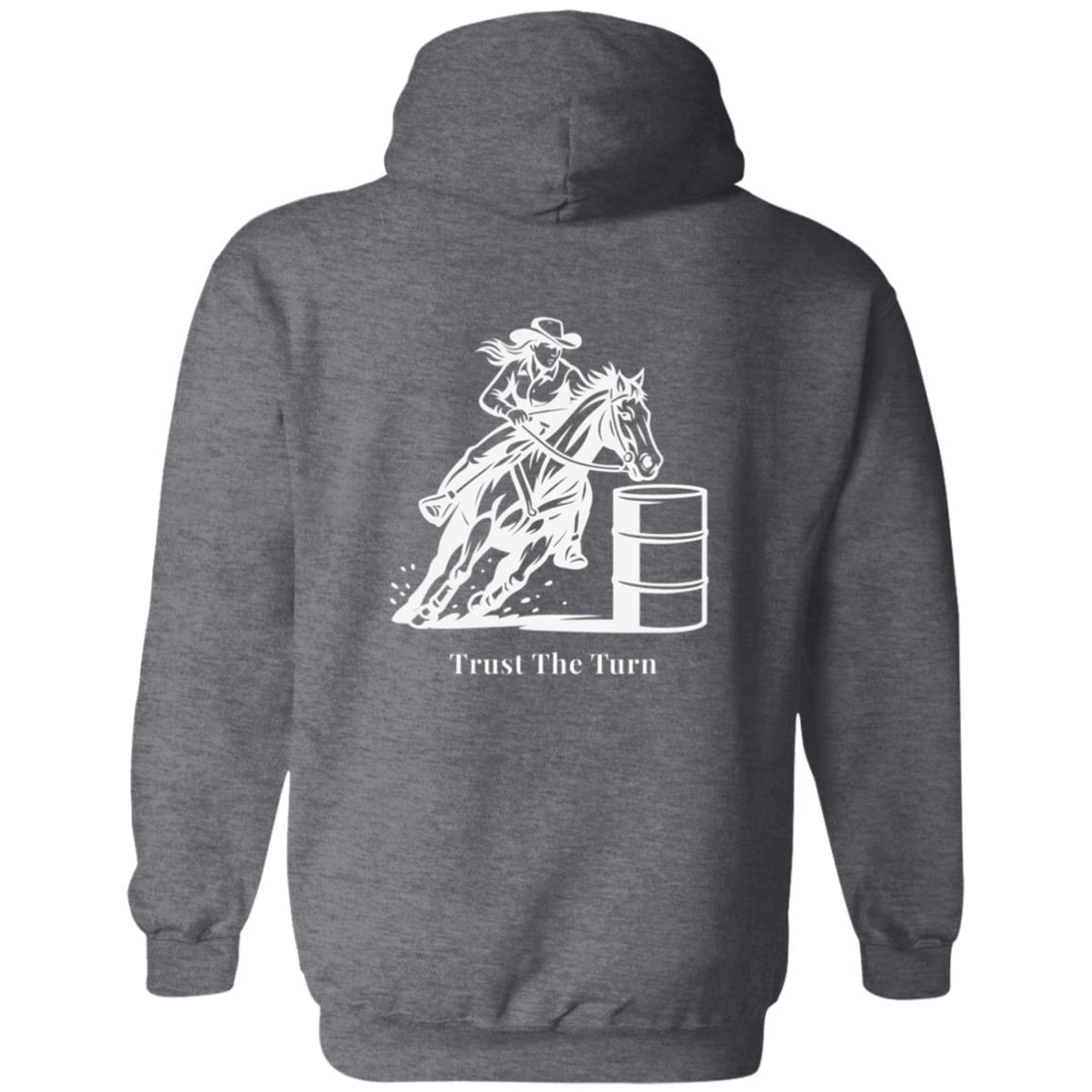 Trust The Turn Female Barrel Racer Graphic White G186 Gildan Zip Up Hooded Sweatshir