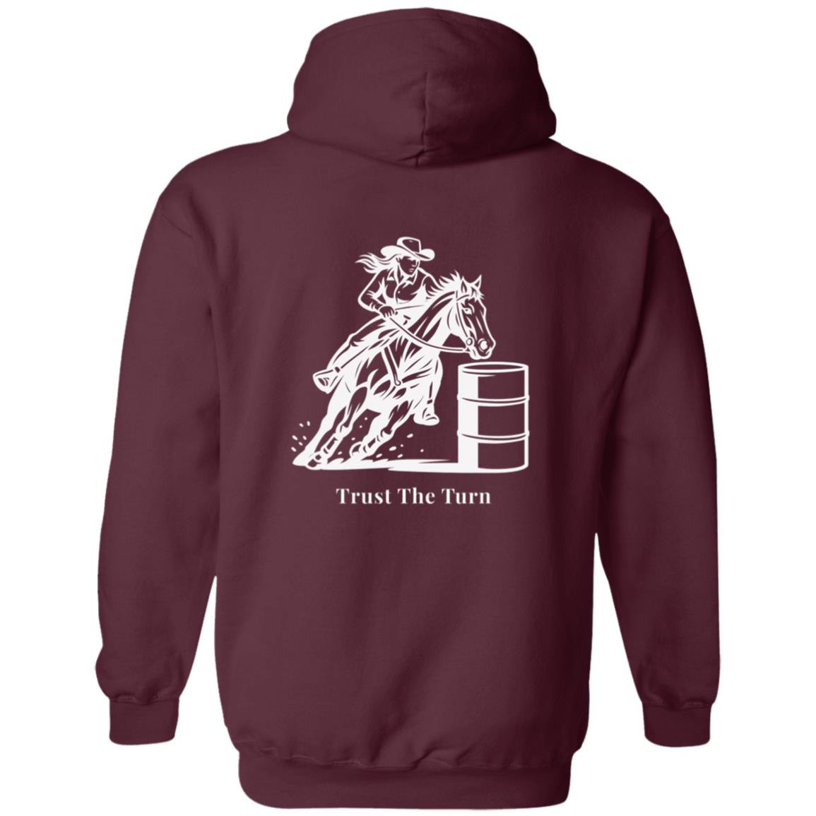 Trust The Turn Female Barrel Racer Graphic White G186 Gildan Zip Up Hooded Sweatshir
