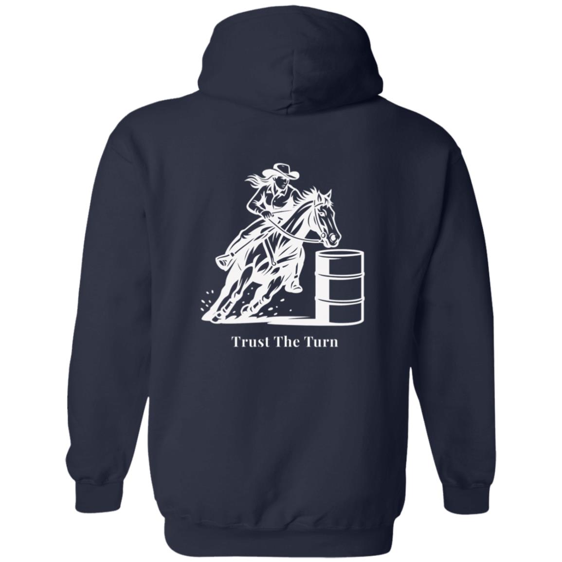 Trust The Turn Female Barrel Racer Graphic White G186 Gildan Zip Up Hooded Sweatshir