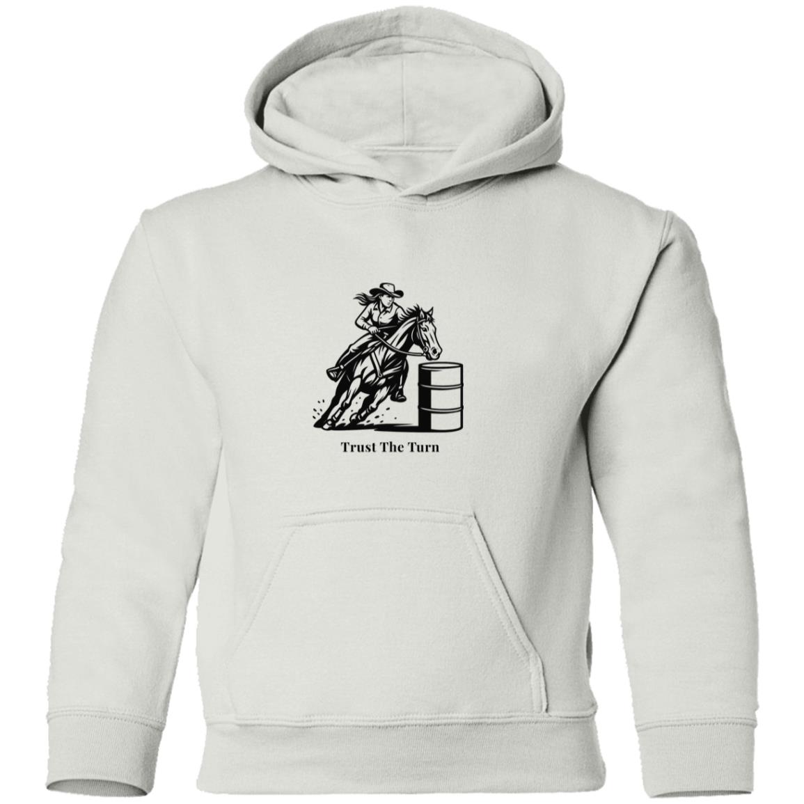 Trust The Turn Female Barrel Racer Graphic Black G185B Gildan Youth Pullover Hoodie