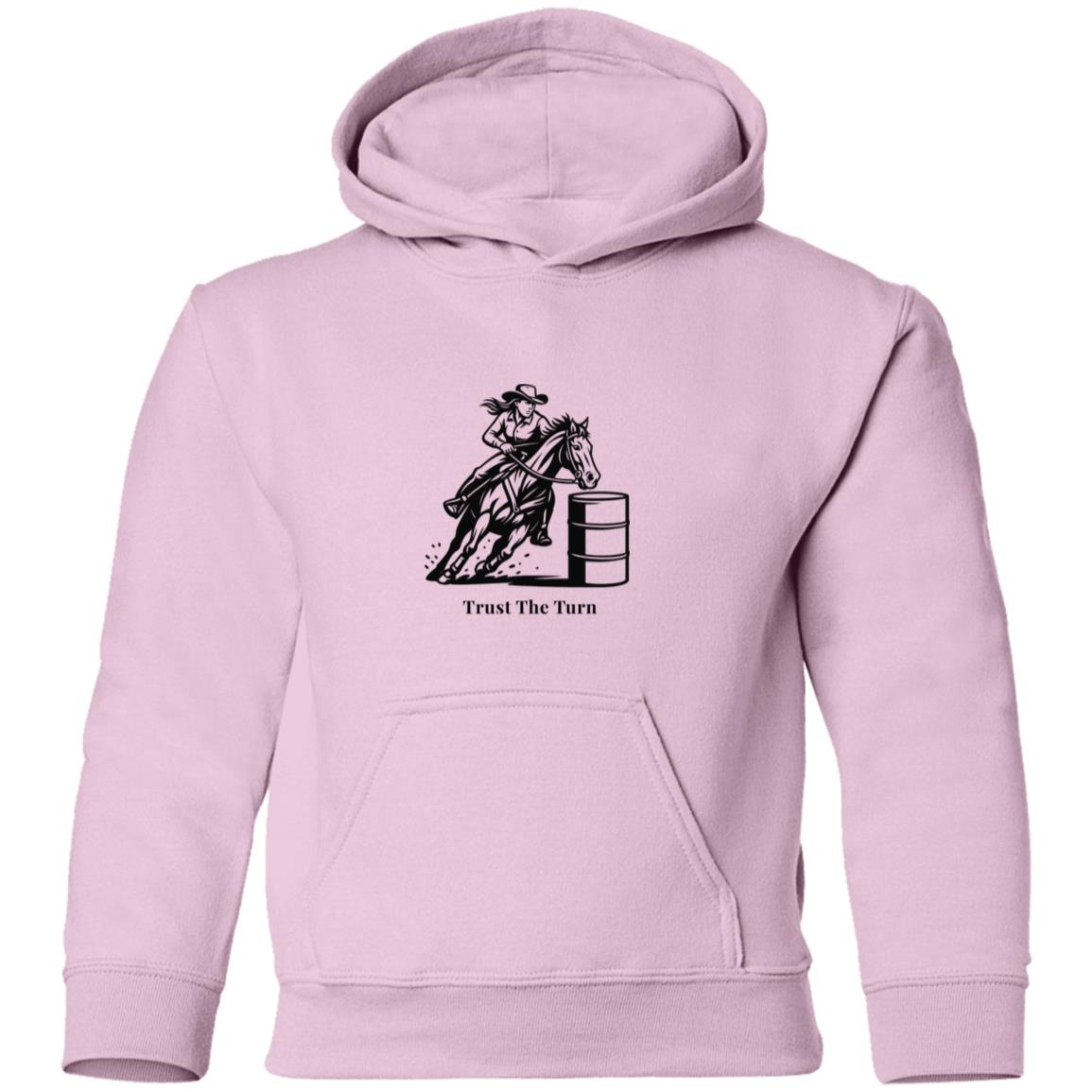 Trust The Turn Female Barrel Racer Graphic Black G185B Gildan Youth Pullover Hoodie