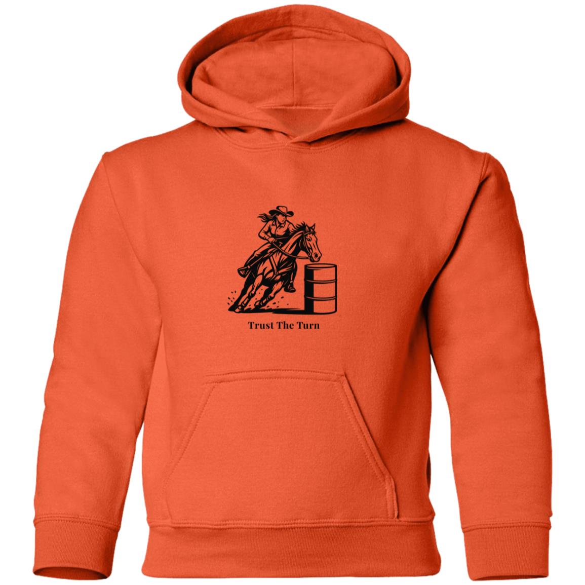 Trust The Turn Female Barrel Racer Graphic Black G185B Gildan Youth Pullover Hoodie