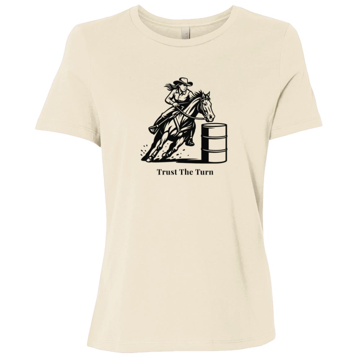 Trust The Turn Female Barrel Racer Graphic Black B6400 Bella + Canvas Ladies Relaxed Jersey Short-Sleeve T-Shirt