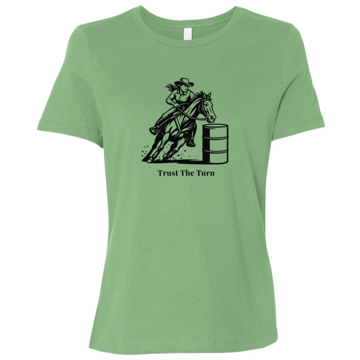 Trust The Turn Female Barrel Racer Graphic Black B6400 Bella + Canvas Ladies Relaxed Jersey Short-Sleeve T-Shirt
