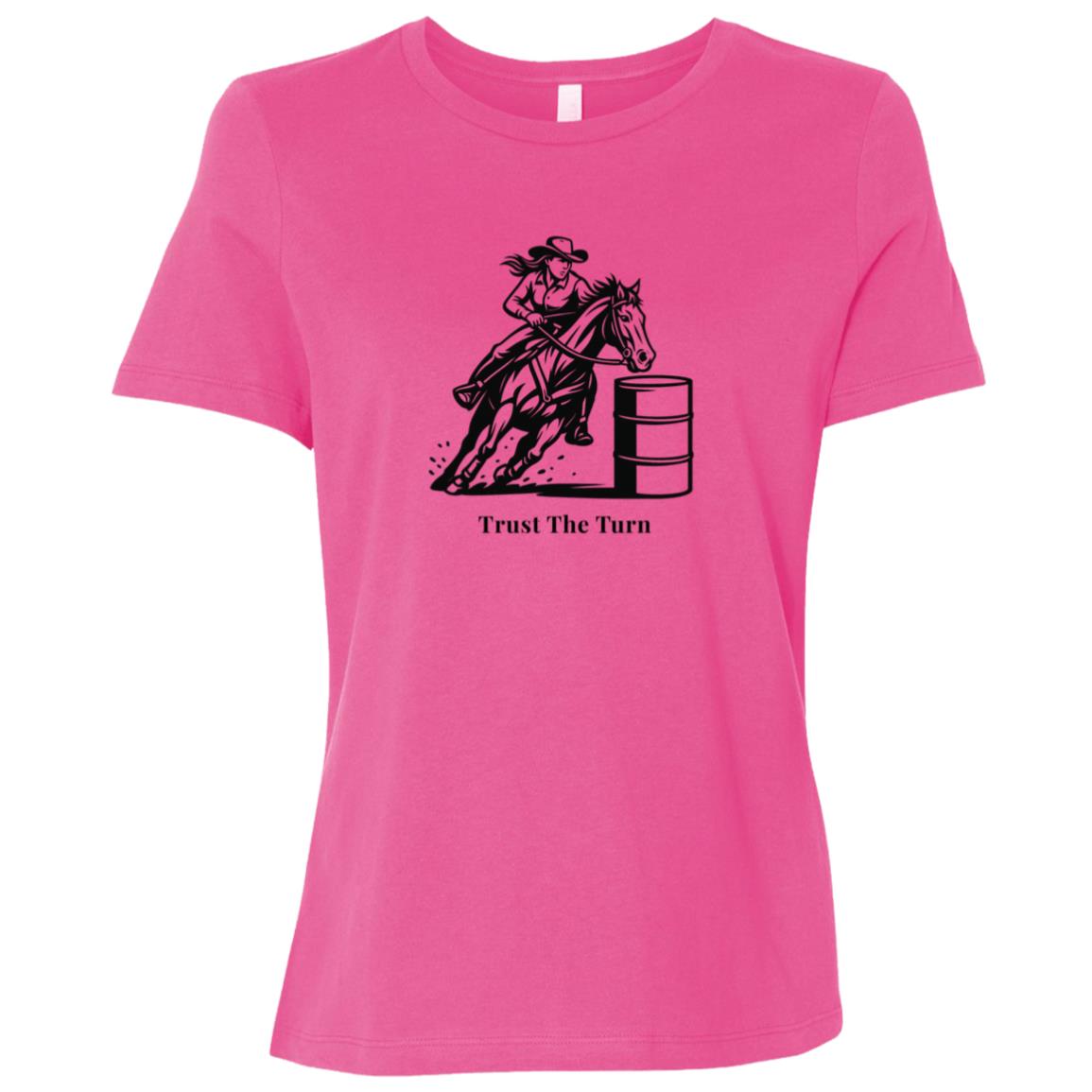 Trust The Turn Female Barrel Racer Graphic Black B6400 Bella + Canvas Ladies Relaxed Jersey Short-Sleeve T-Shirt