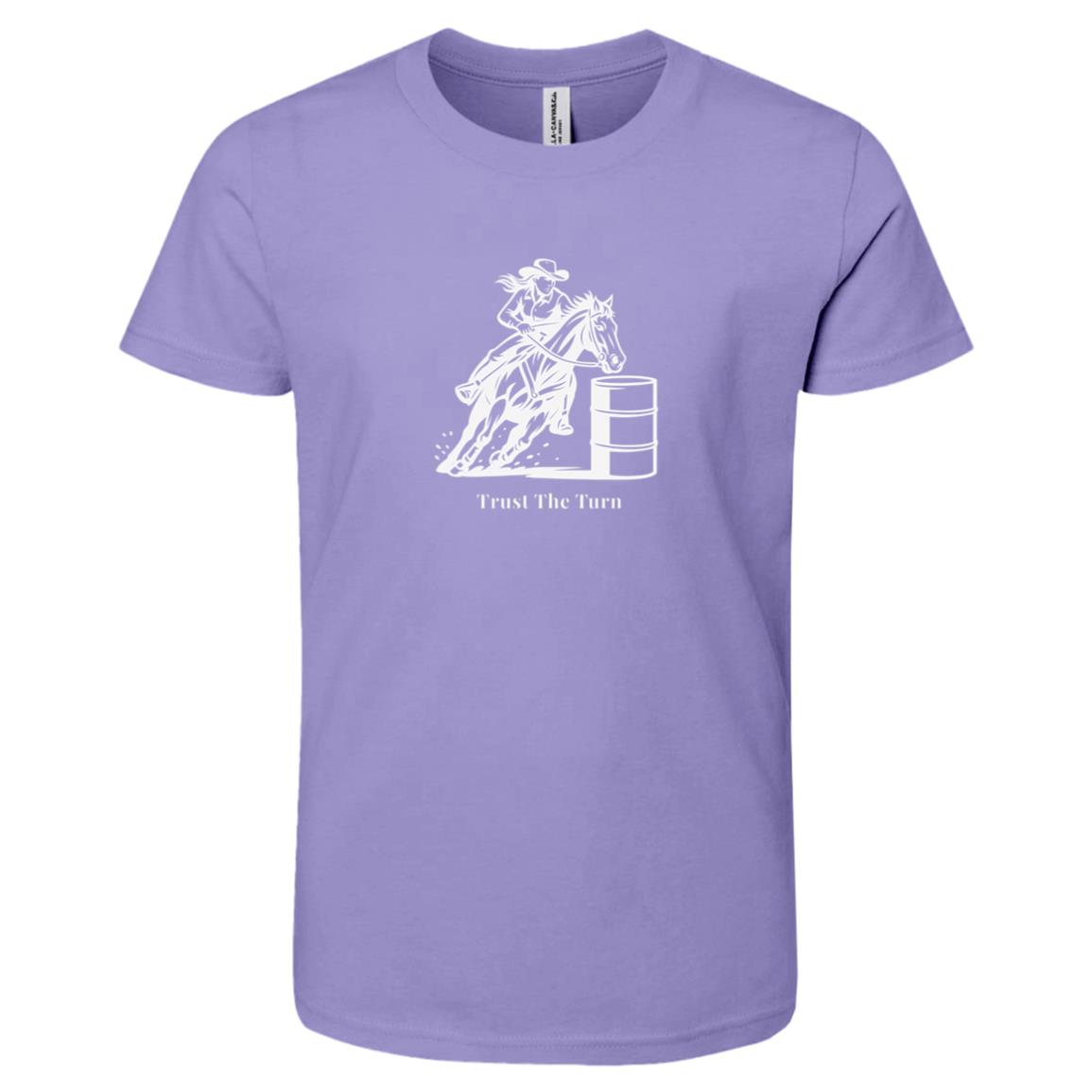 Trust The Turn Female Barrel Racer Graphic White 3001Y Bella + Canvas Kids Short-Sleeve T-Shirt