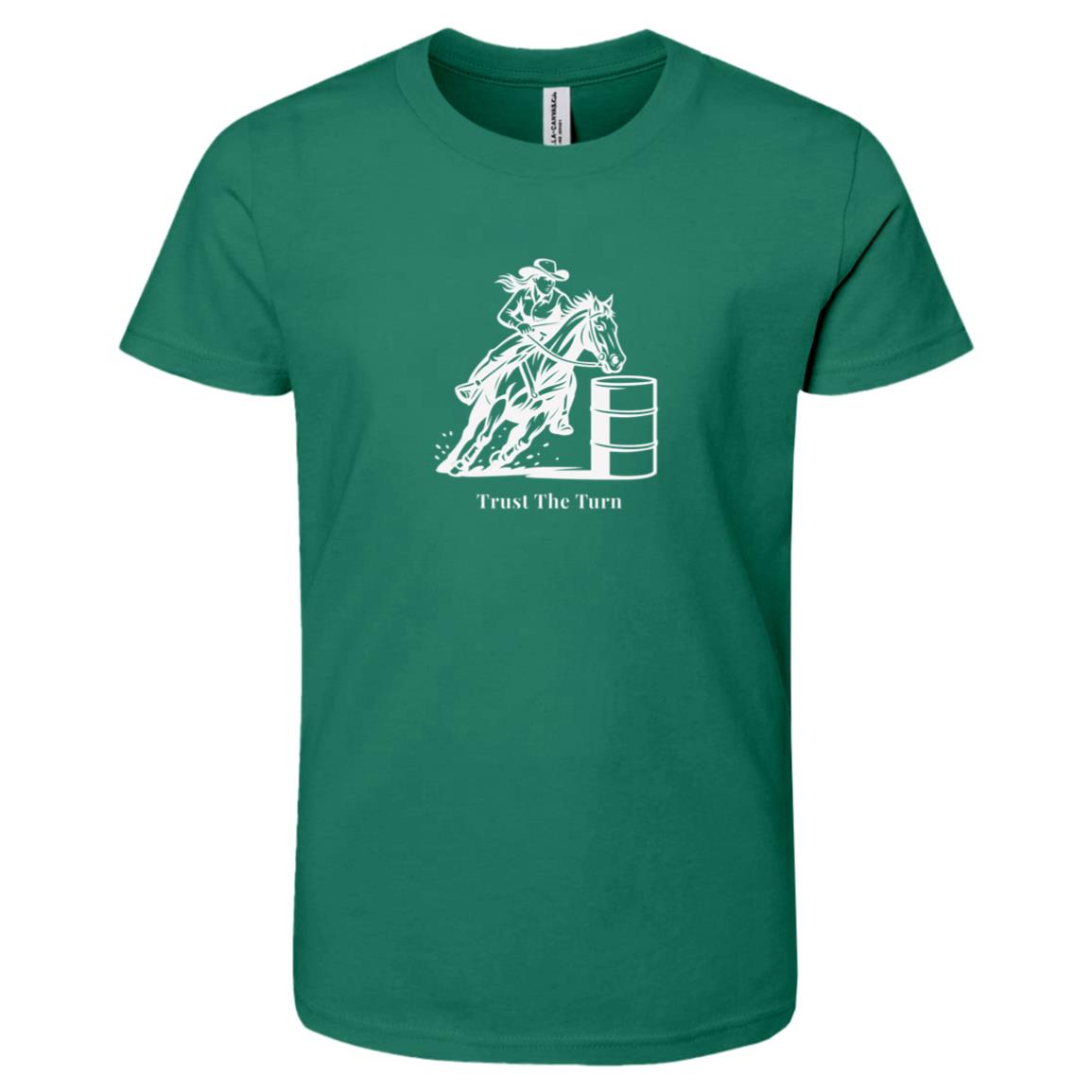 Trust The Turn Female Barrel Racer Graphic White 3001Y Bella + Canvas Kids Short-Sleeve T-Shirt