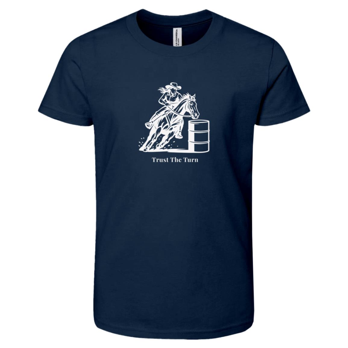 Trust The Turn Female Barrel Racer Graphic White 3001Y Bella + Canvas Kids Short-Sleeve T-Shirt