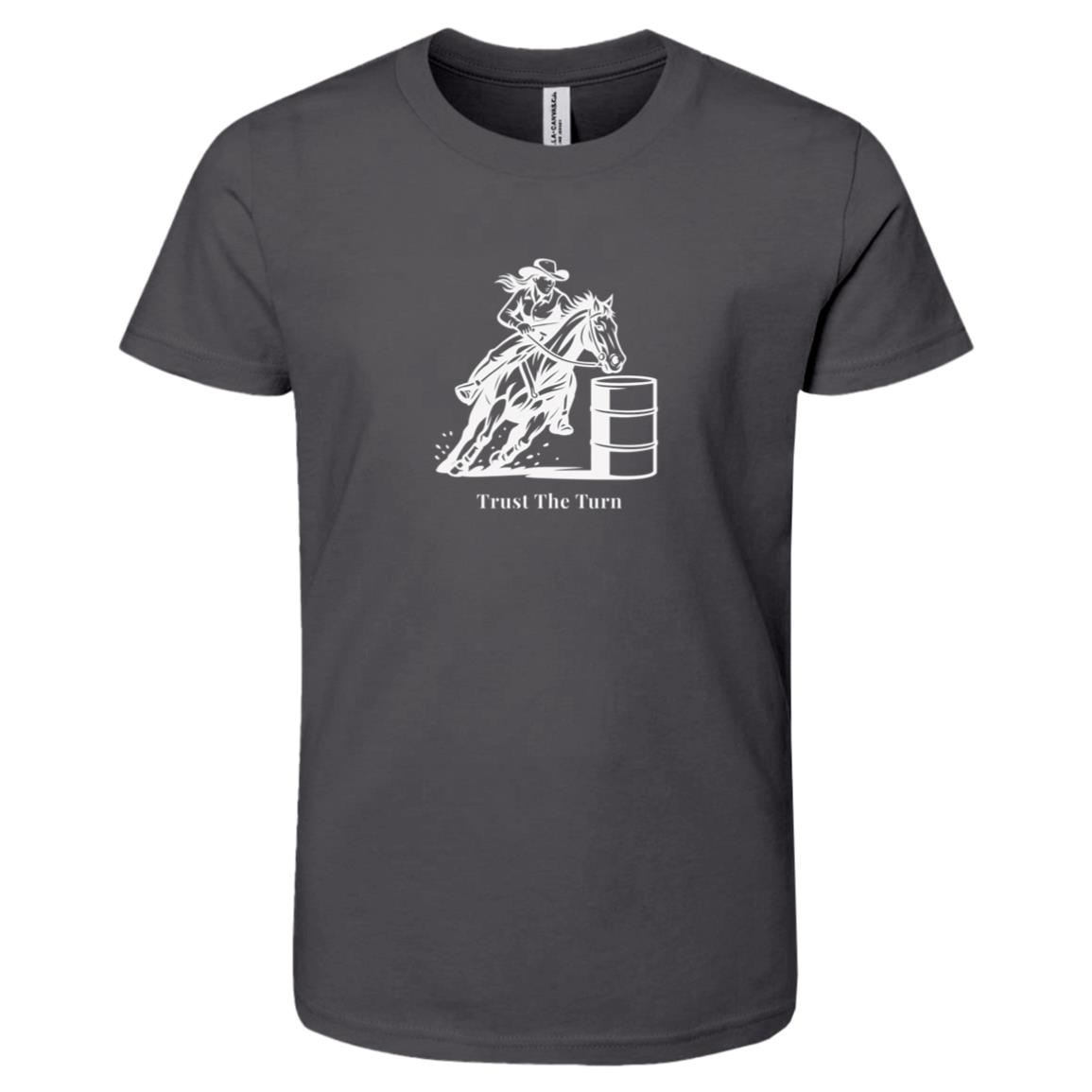 Trust The Turn Female Barrel Racer Graphic White 3001Y Bella + Canvas Kids Short-Sleeve T-Shirt