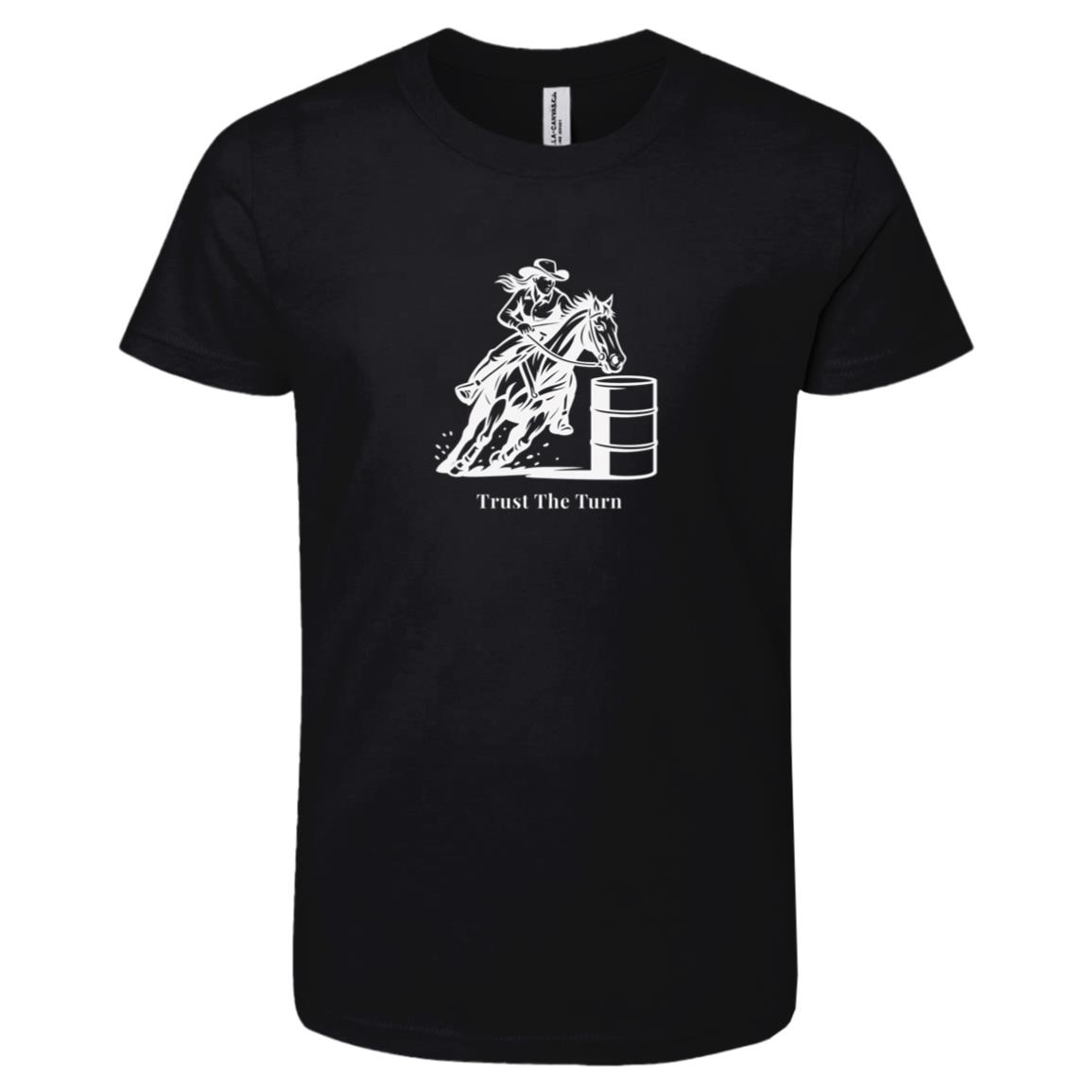Trust The Turn Female Barrel Racer Graphic White 3001Y Bella + Canvas Kids Short-Sleeve T-Shirt