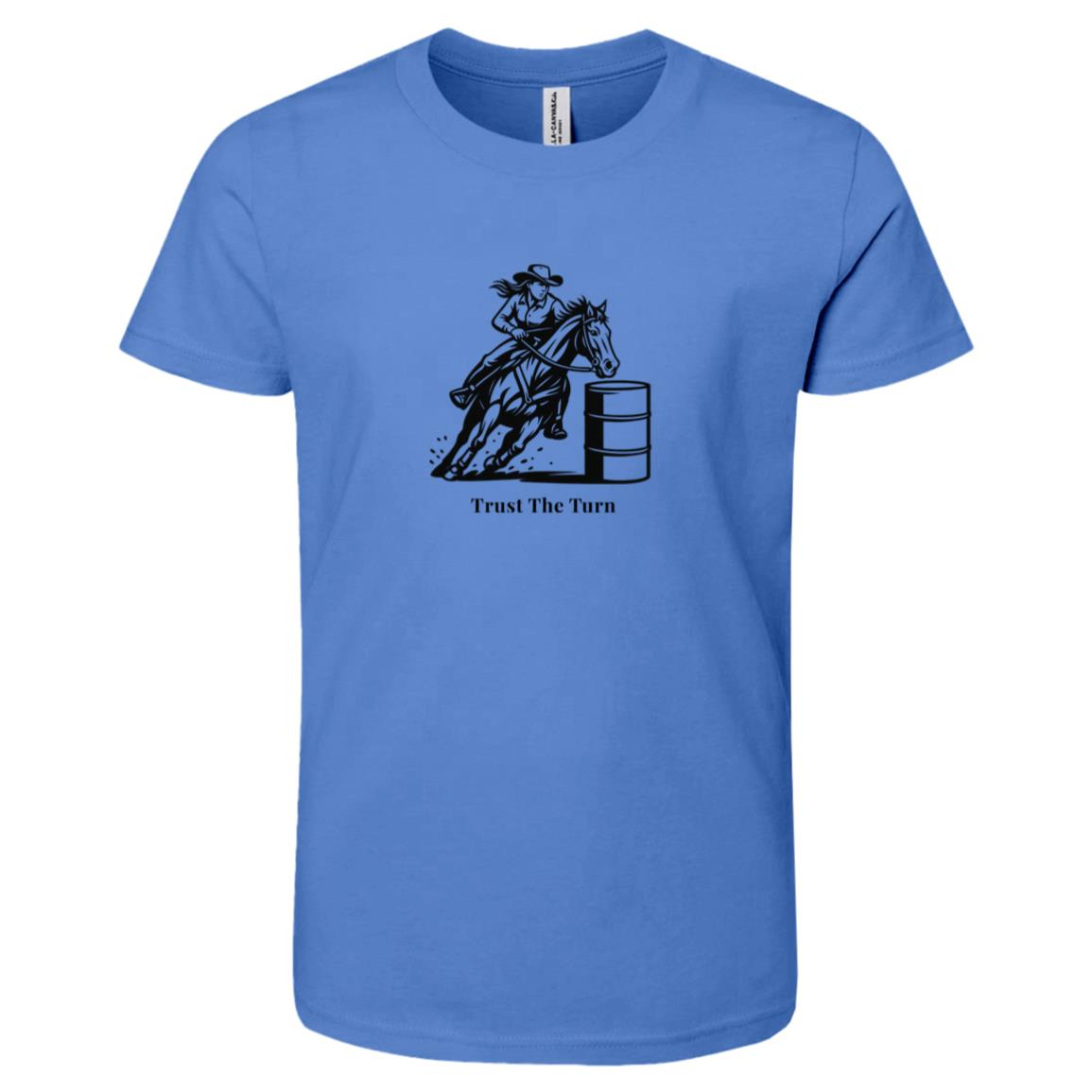Trust The Turn Female Barrel Racer Graphic Black 3001Y Bella + Canvas Kids Short-Sleeve T-Shirt