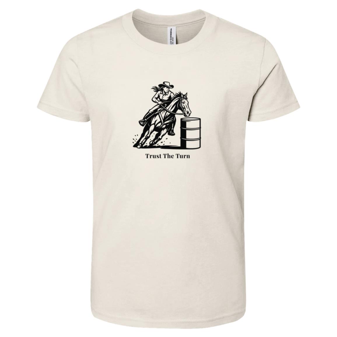 Trust The Turn Female Barrel Racer Graphic Black 3001Y Bella + Canvas Kids Short-Sleeve T-Shirt