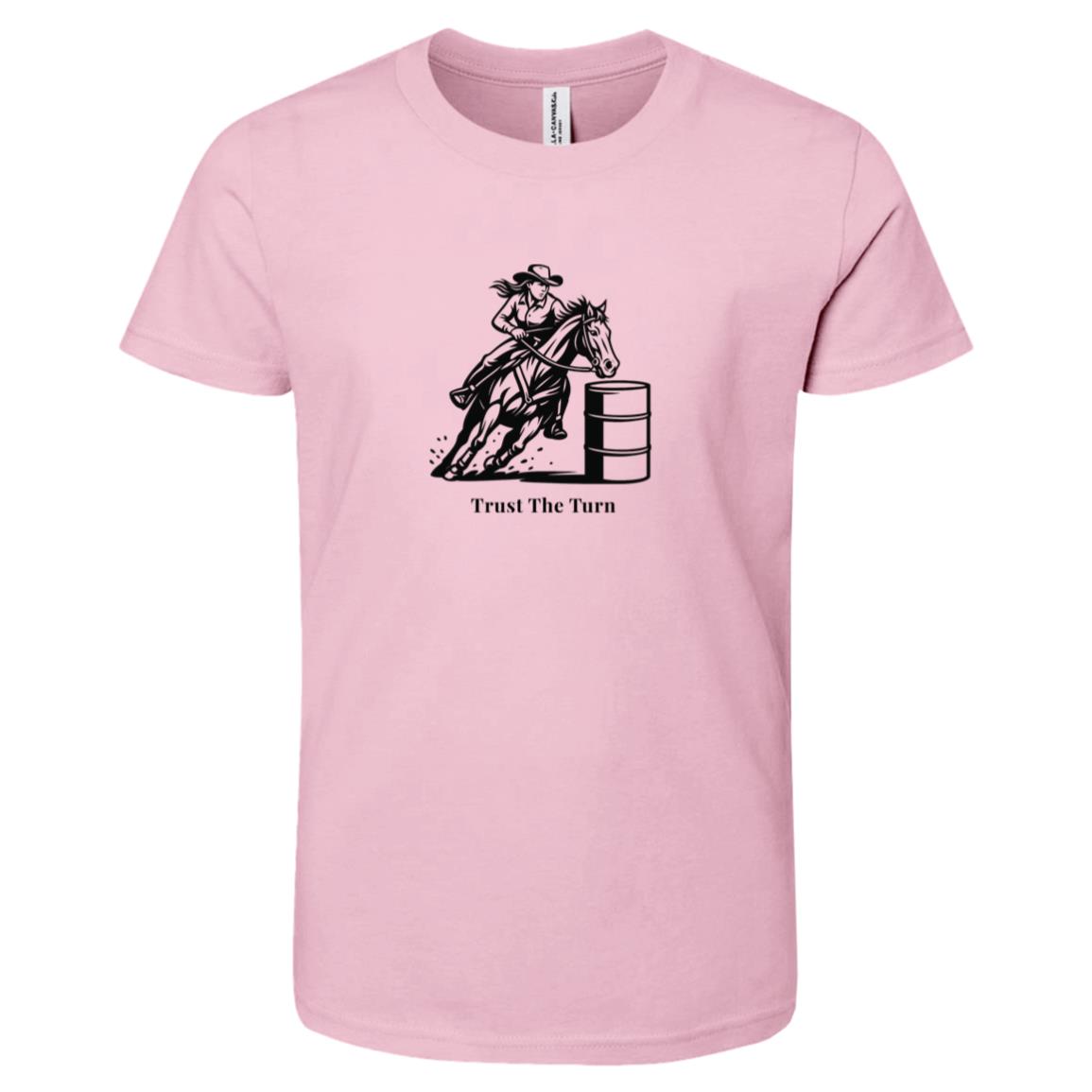 Trust The Turn Female Barrel Racer Graphic Black 3001Y Bella + Canvas Kids Short-Sleeve T-Shirt