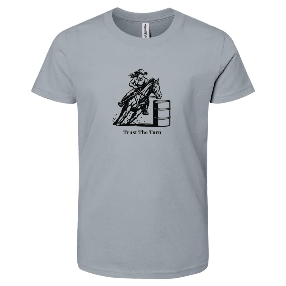 Trust The Turn Female Barrel Racer Graphic Black 3001Y Bella + Canvas Kids Short-Sleeve T-Shirt