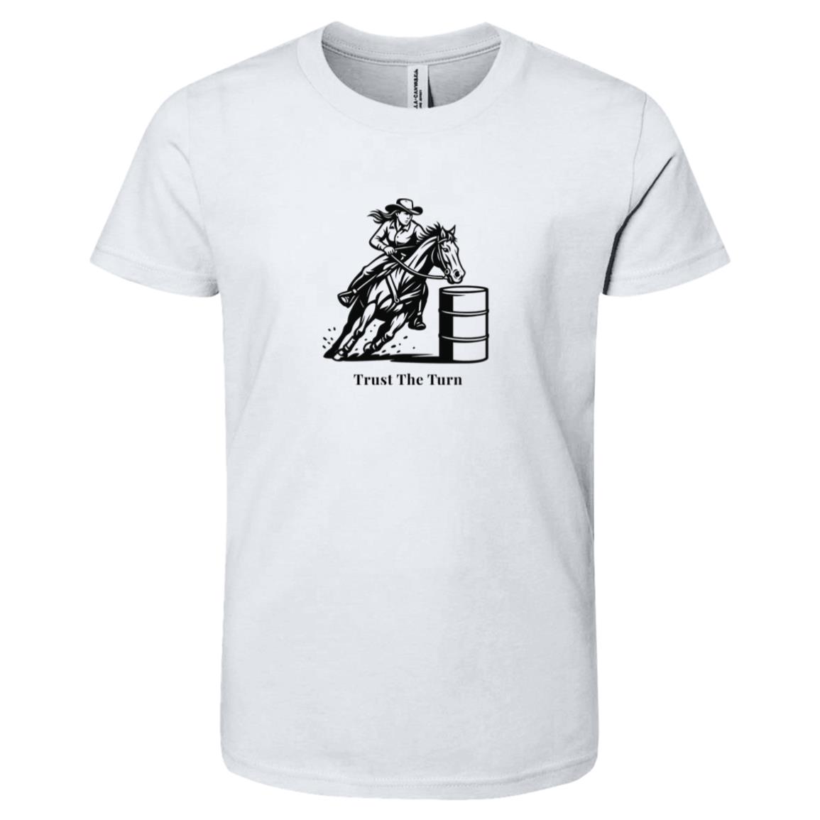 Trust The Turn Female Barrel Racer Graphic Black 3001Y Bella + Canvas Kids Short-Sleeve T-Shirt