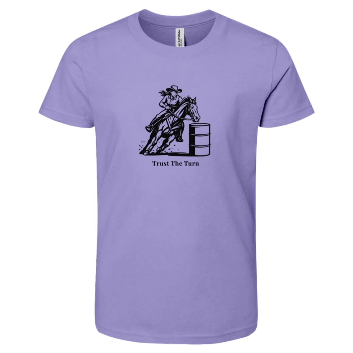 Trust The Turn Female Barrel Racer Graphic Black 3001Y Bella + Canvas Kids Short-Sleeve T-Shirt