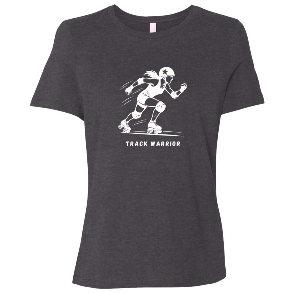Track Warrior Female Roller Derby Graphic White B6400 Bella + Canvas Ladies Relaxed Jersey Short-Sleeve T-Shirt