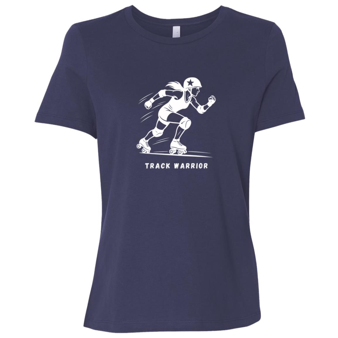 Track Warrior Female Roller Derby Graphic White B6400 Bella + Canvas Ladies Relaxed Jersey Short-Sleeve T-Shirt