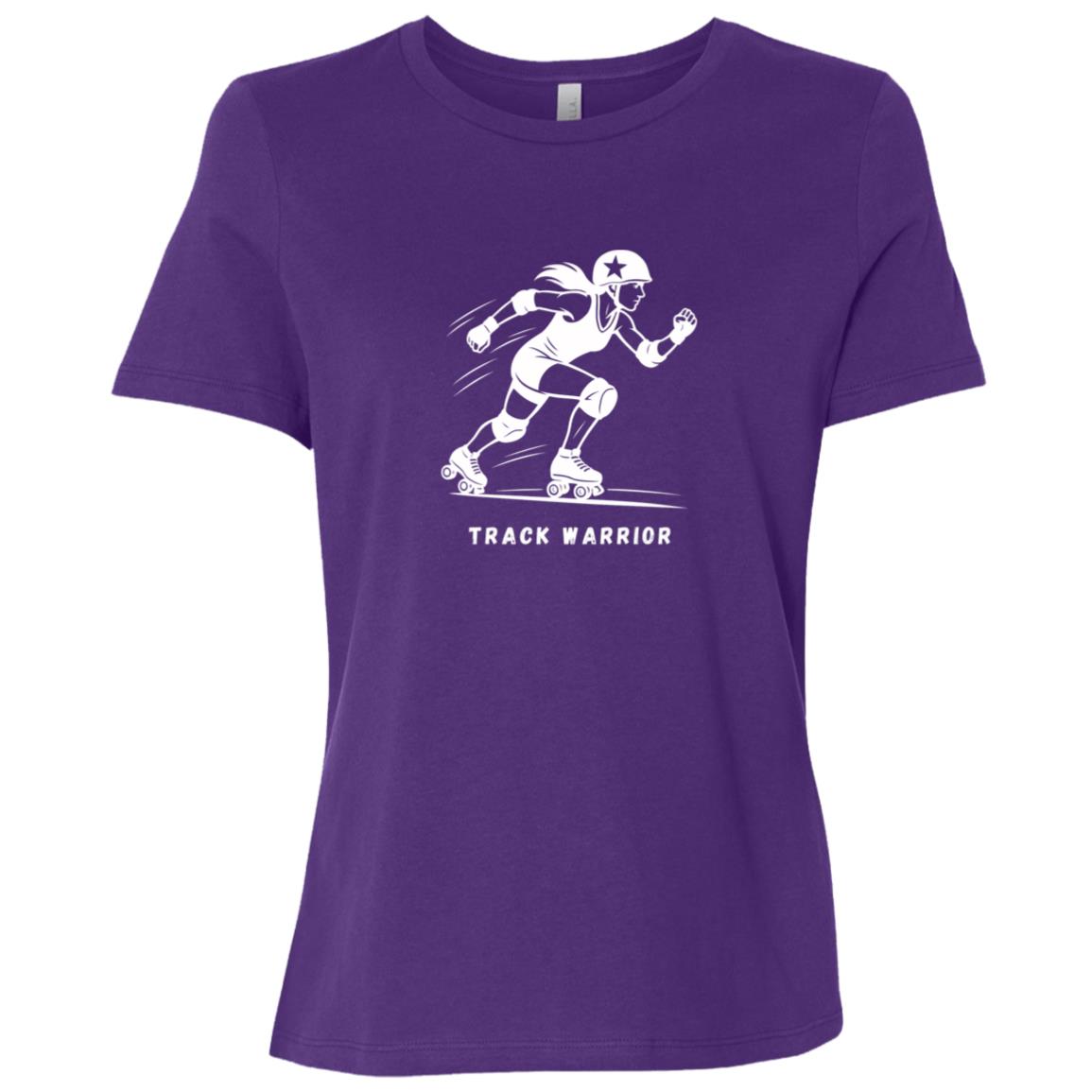 Track Warrior Female Roller Derby Graphic White B6400 Bella + Canvas Ladies Relaxed Jersey Short-Sleeve T-Shirt